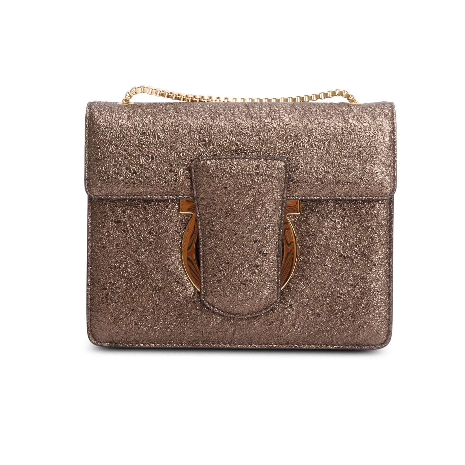 Ferragamo Metallic Brown Thalia Flap Shoulder Bag