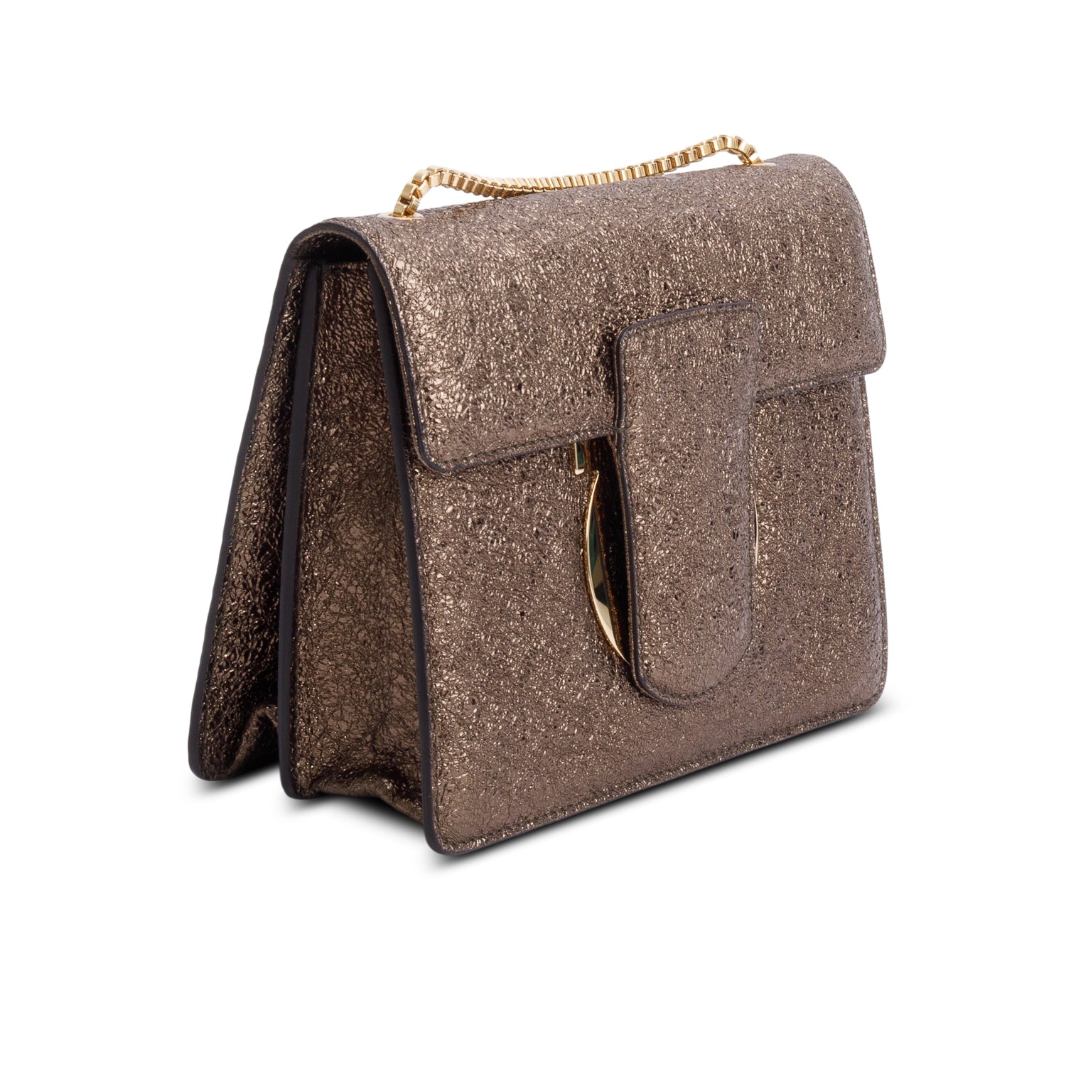 Ferragamo Metallic Brown Thalia Flap Shoulder Bag