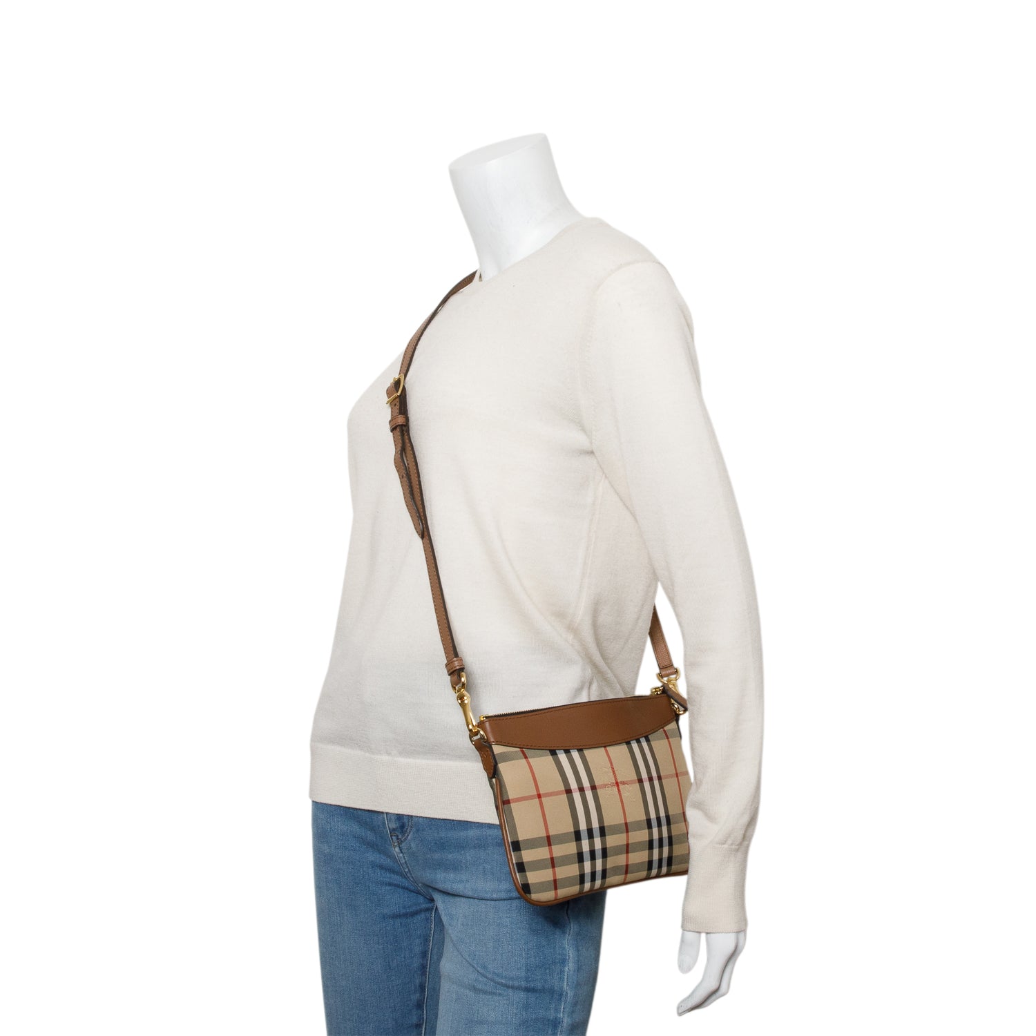 Burberry Beige Horseferry Check Peyton Crossbody Clutch