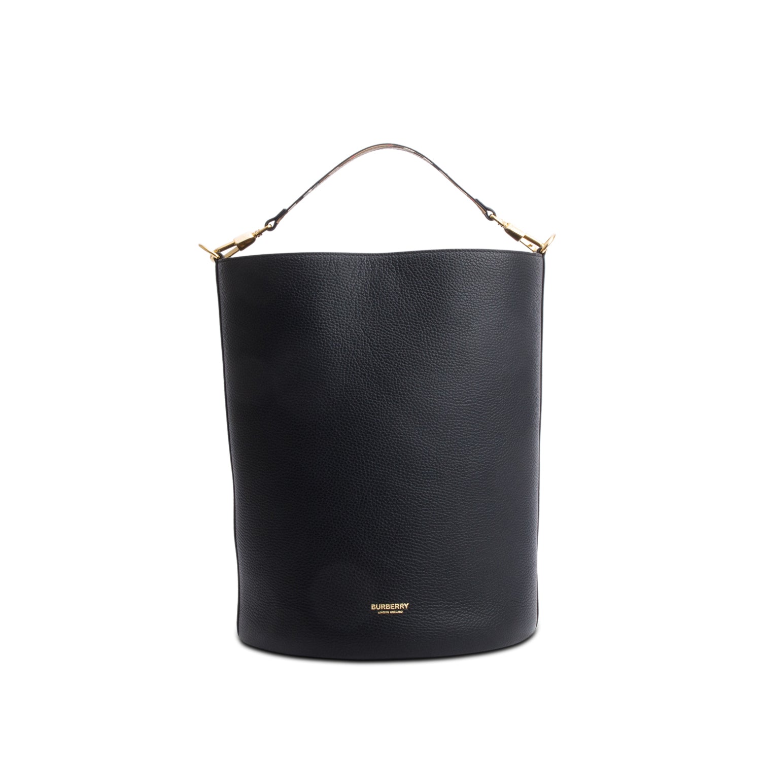 Burberry Black Grained Leather Large Lorne Bucket Bag w/ Straps
