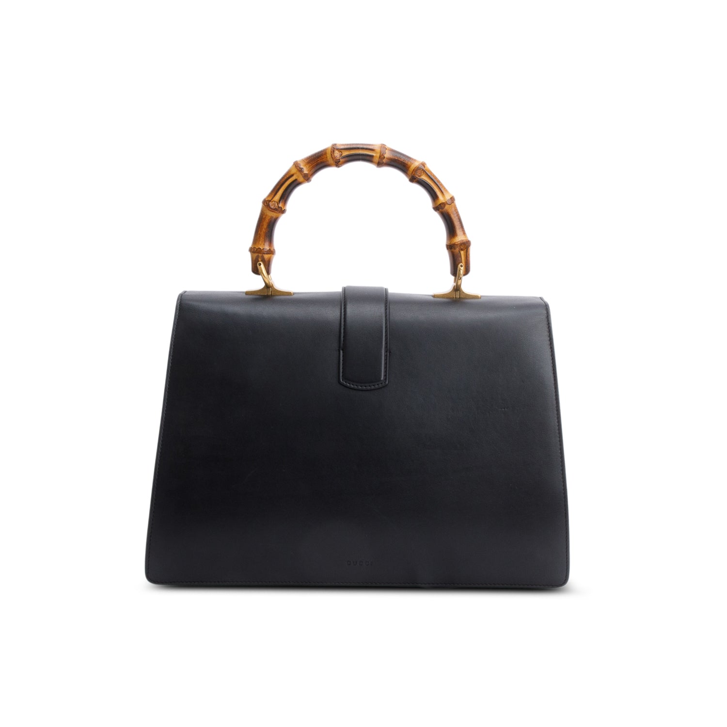 Gucci Black Calfskin Leather Large Dionysus Bamboo Top Handle Bag w/ Strap