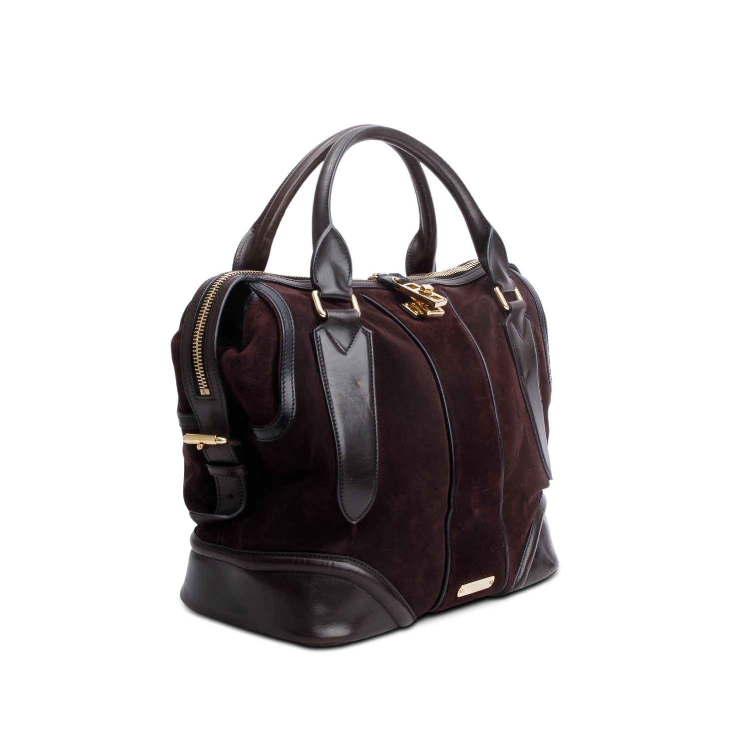 Burberry Black Leather & Burgundy Suede Aubergine Shoulder Bag
