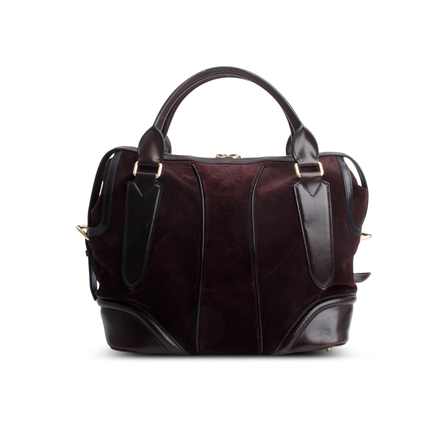 Burberry Black Leather & Burgundy Suede Aubergine Shoulder Bag