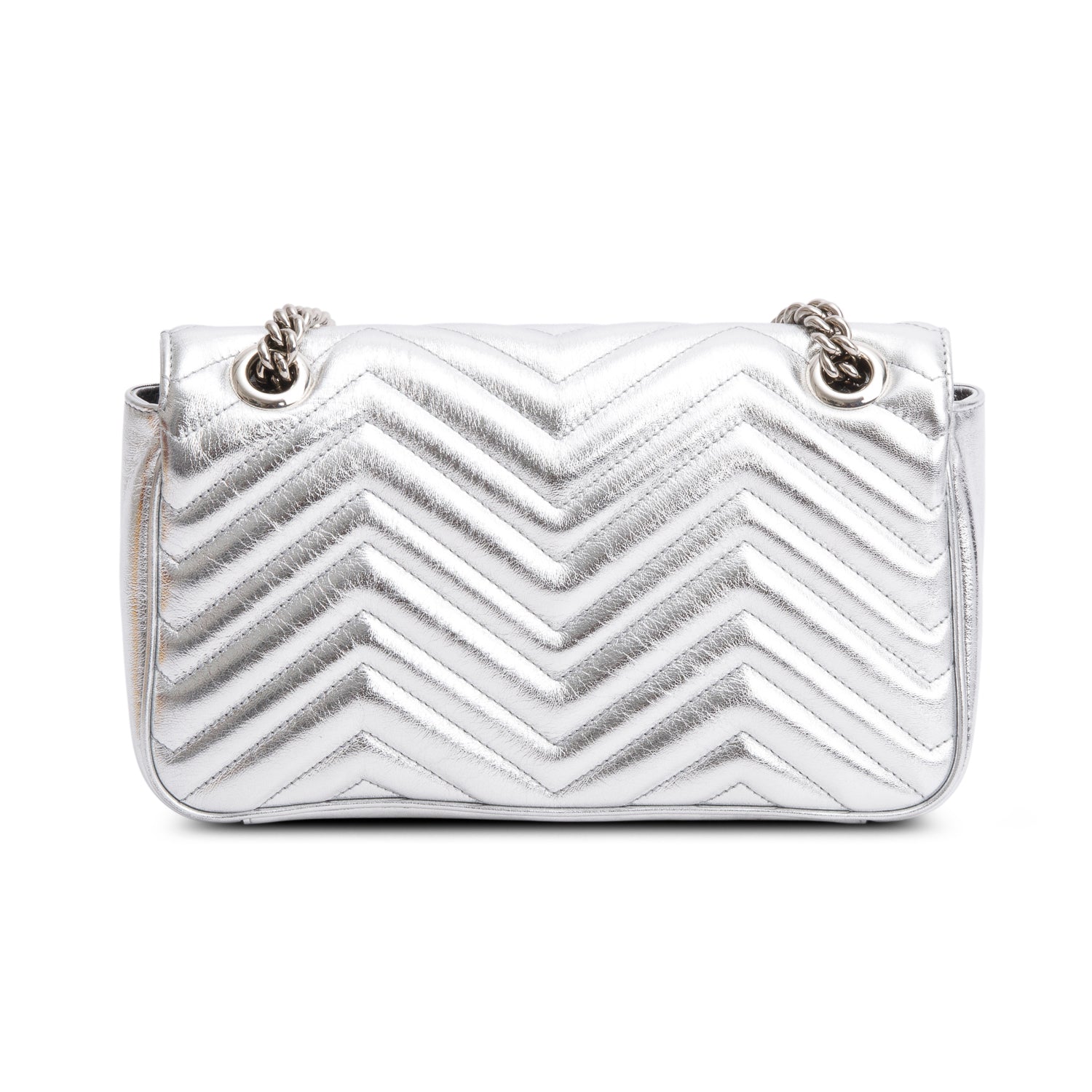 Gucci Silver Matelasse Medium GG Marmont Shoulder Bag w/ Box