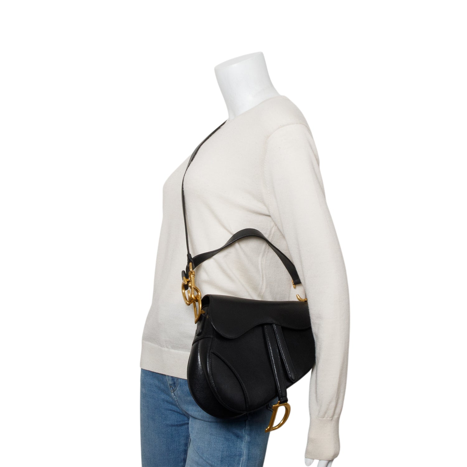 Christian Dior 2023 Black Calfskin Saddle Bag w/ Box, Authenticity Card & Strap