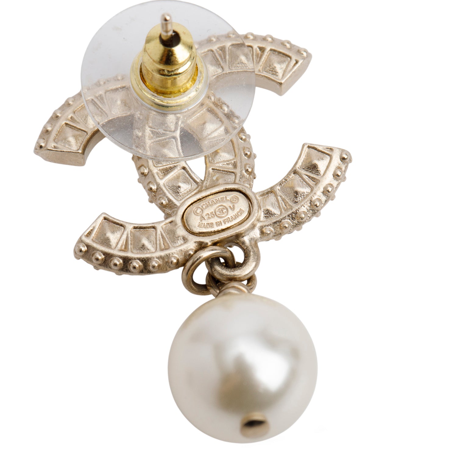 Chanel 2025 Gold-Plated Faux Pearl & Strass CC Drop Earrings w/ Box
