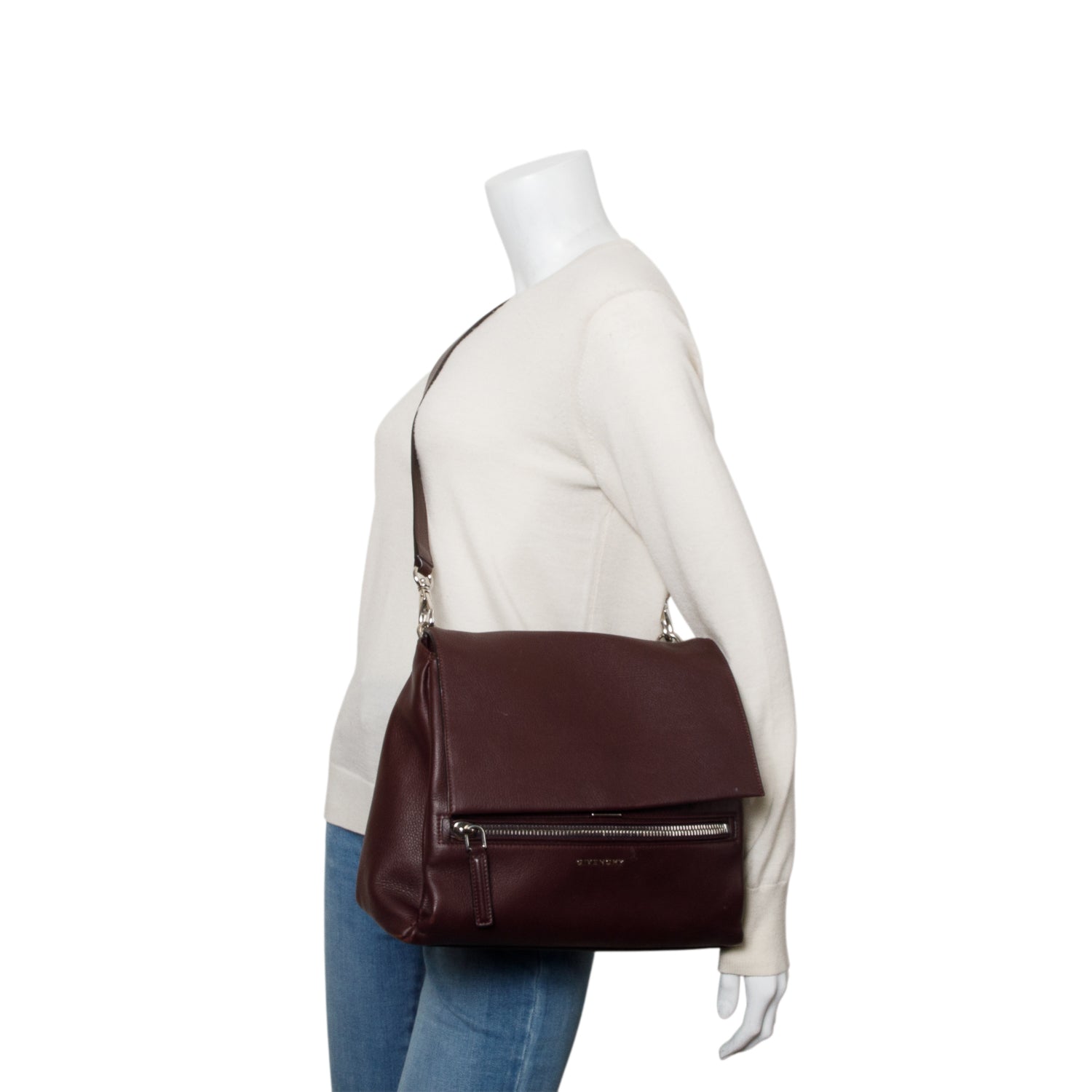 Givenchy Burgundy Calfskin Leather Medium Pandora Pure Satchel Bag w/ Strap