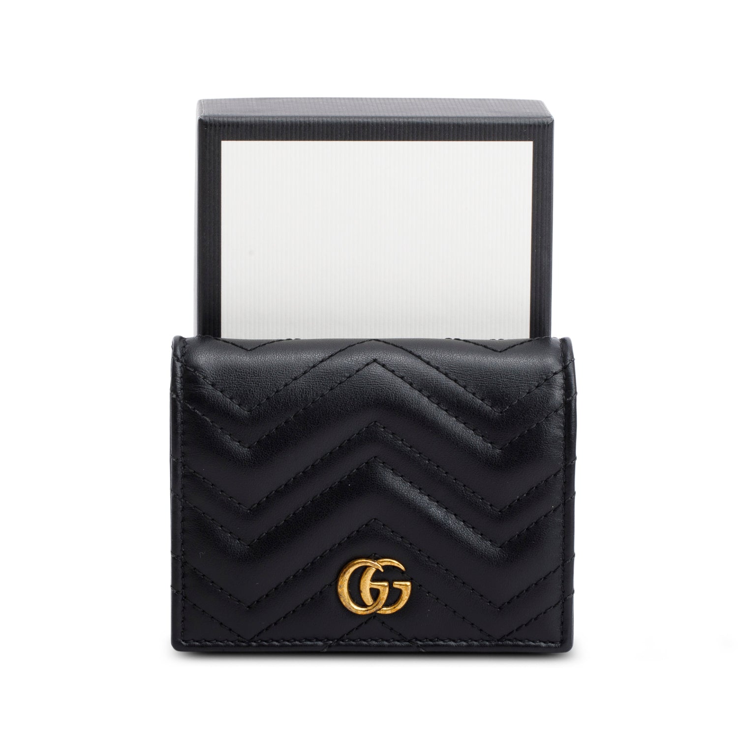 Gucci Black Quilted GG Marmont Leather Card Case Wallet w/ Box