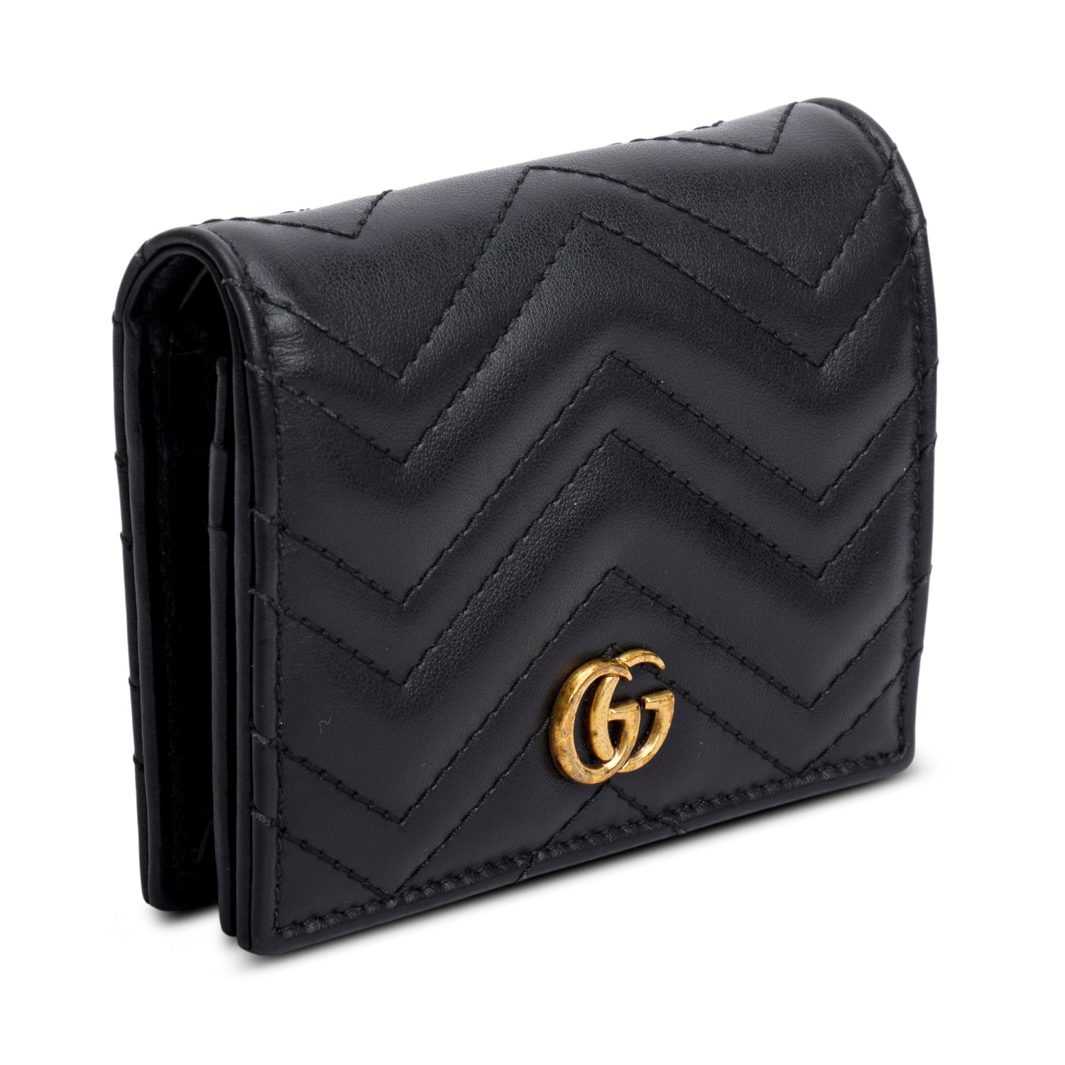 Gucci Black Quilted GG Marmont Leather Card Case Wallet w/ Box