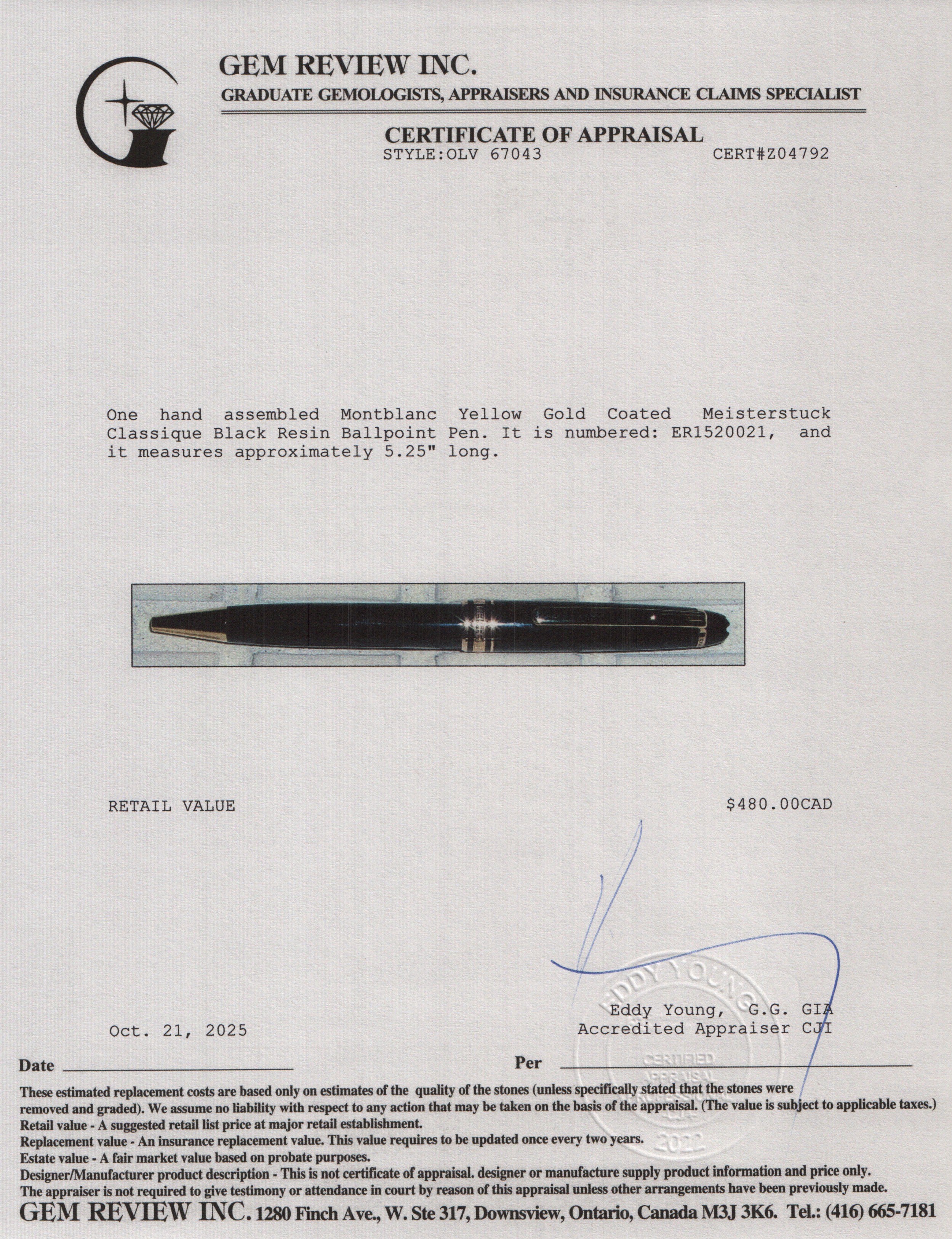 Montblanc Yellow Gold Coated Meisterstuck Classique Black Resin Ballpoint Pen w/ Box