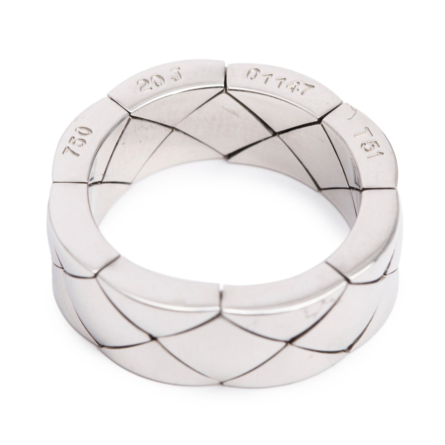 Chanel 18k White Gold Matelasse Ring, Size 6