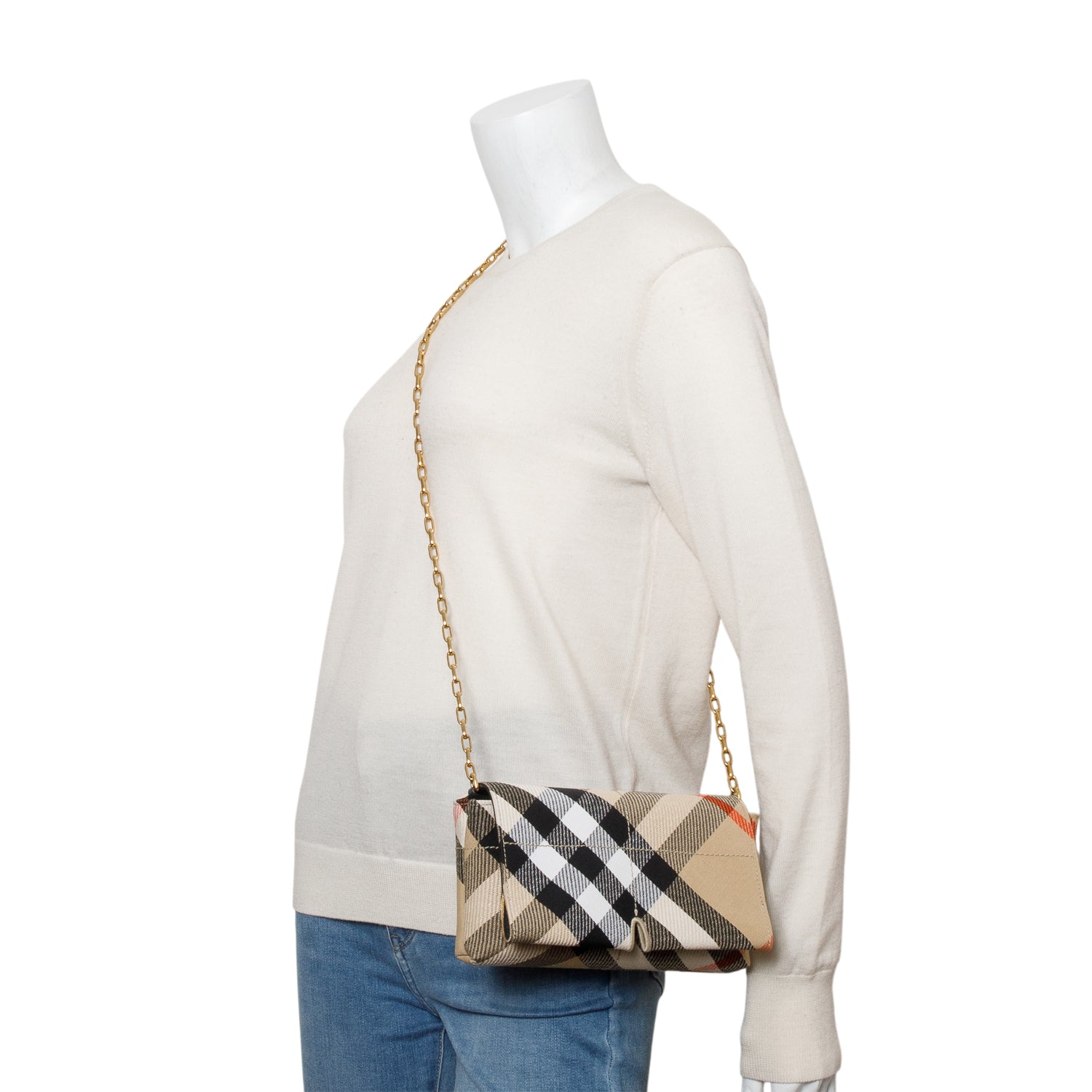 Burberry Brown Check Soft Snip Mini Chain Bag