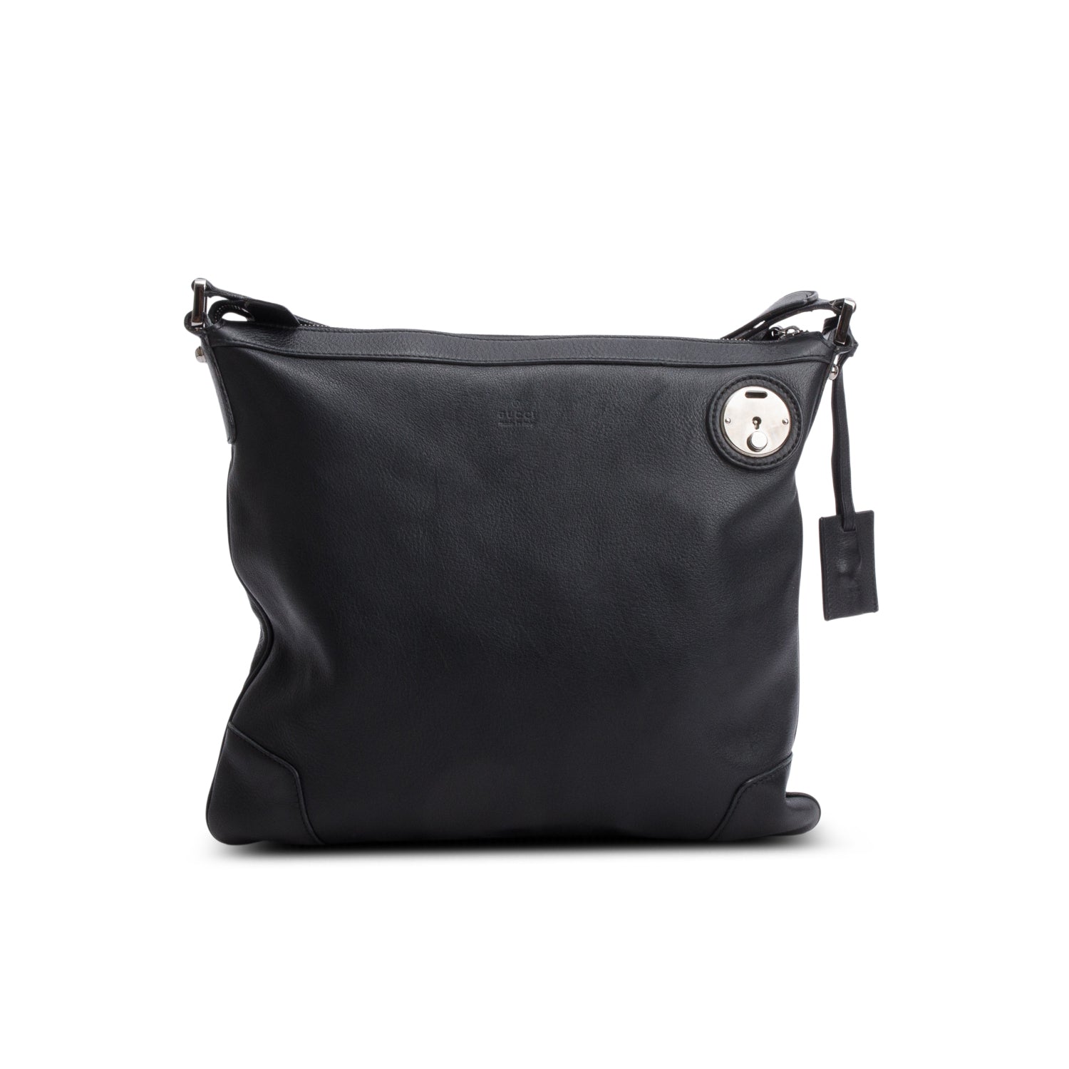 Gucci Black Leather Zip Lock Messenger Bag