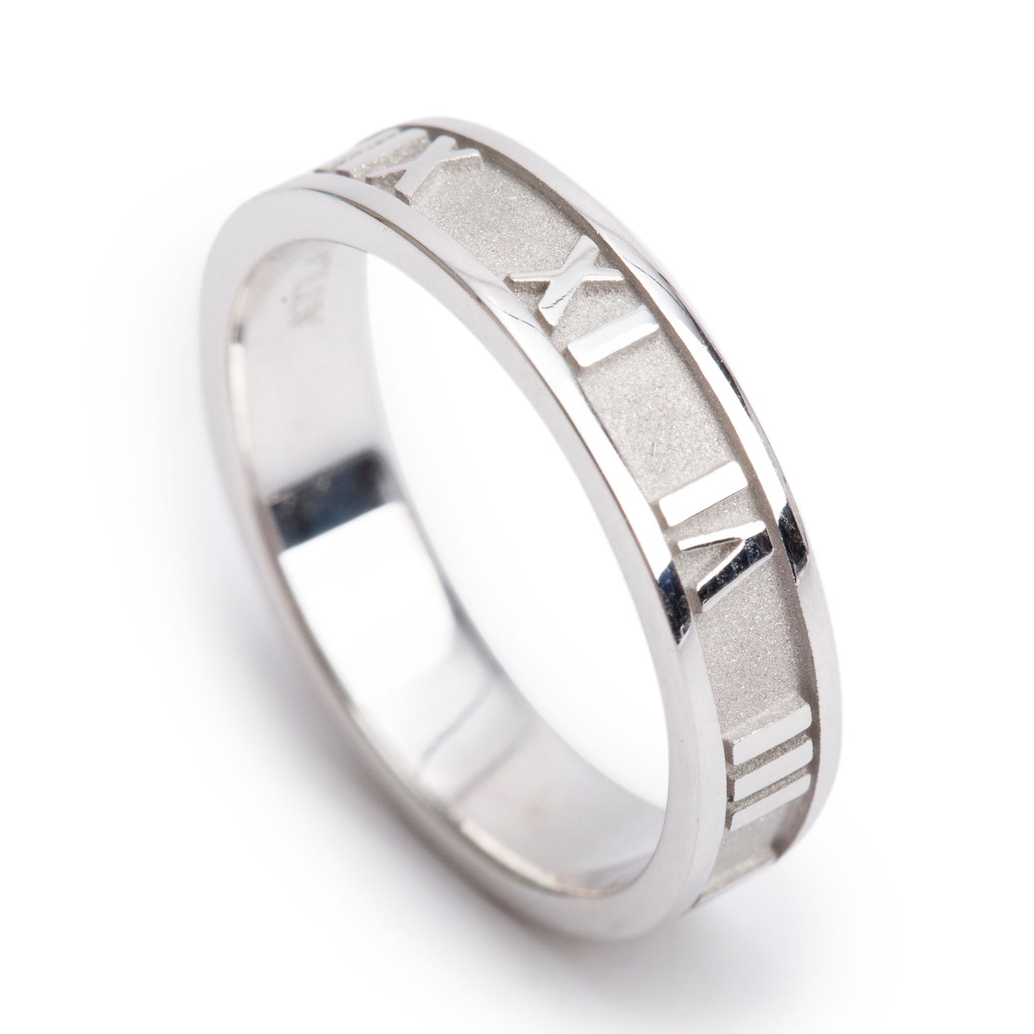 Tiffany & Co. 18k White Gold Atlas Narrow Band Ring, Size 5 w/ Box