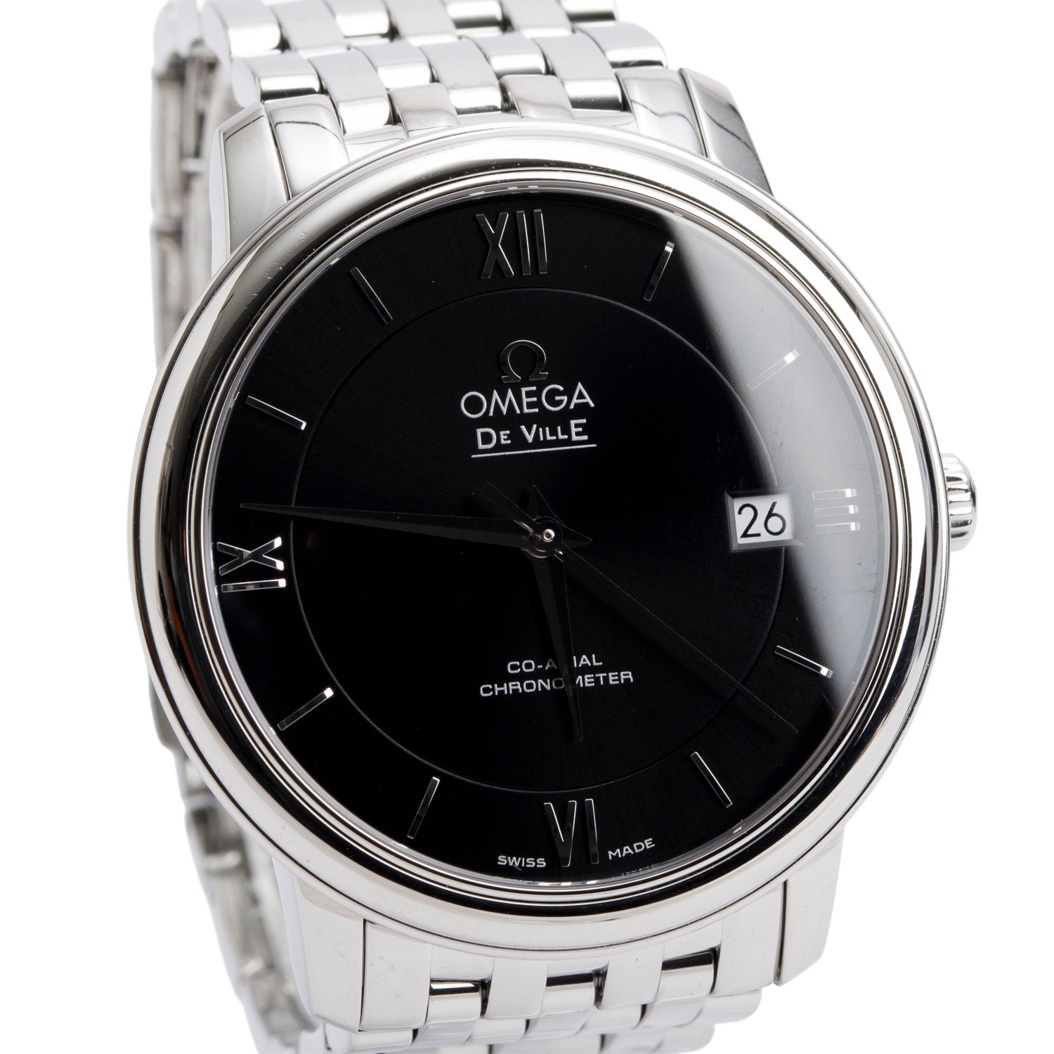 Omega Stainless Steel De Ville Prestige 36.8 MM Automatic Watch Black Dial