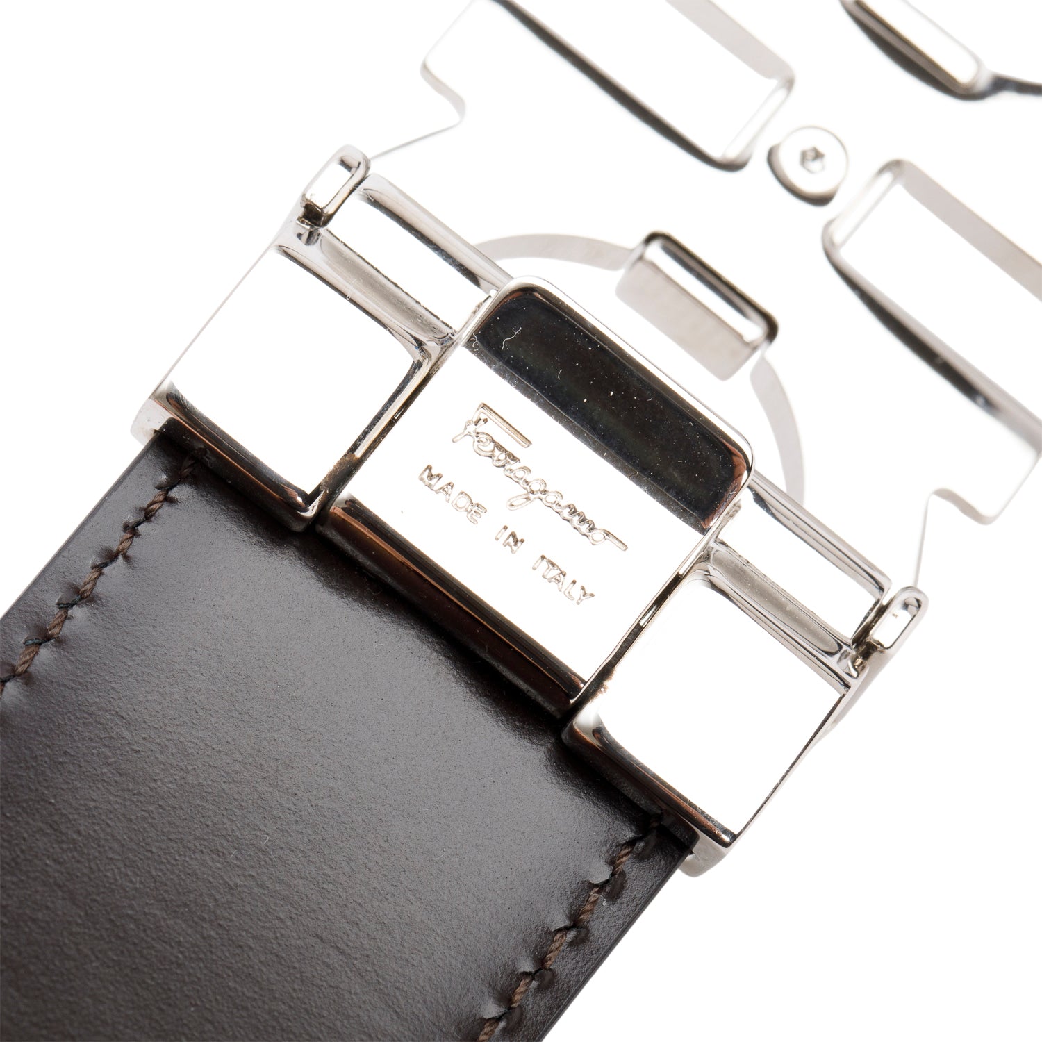 Ferragamo Black/Brown Smooth Leather Reversible and Adjustable Gancini Bel