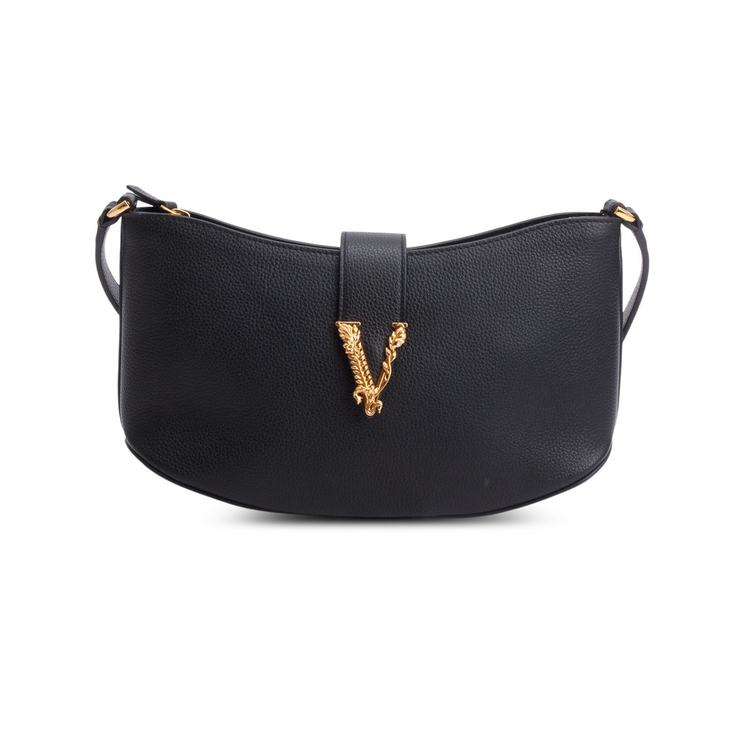 Versace Black Leather Virtus Hobo Shoulder Bag