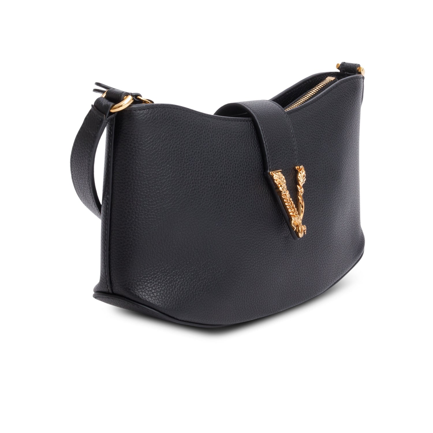 Versace Black Leather Virtus Hobo Shoulder Bag