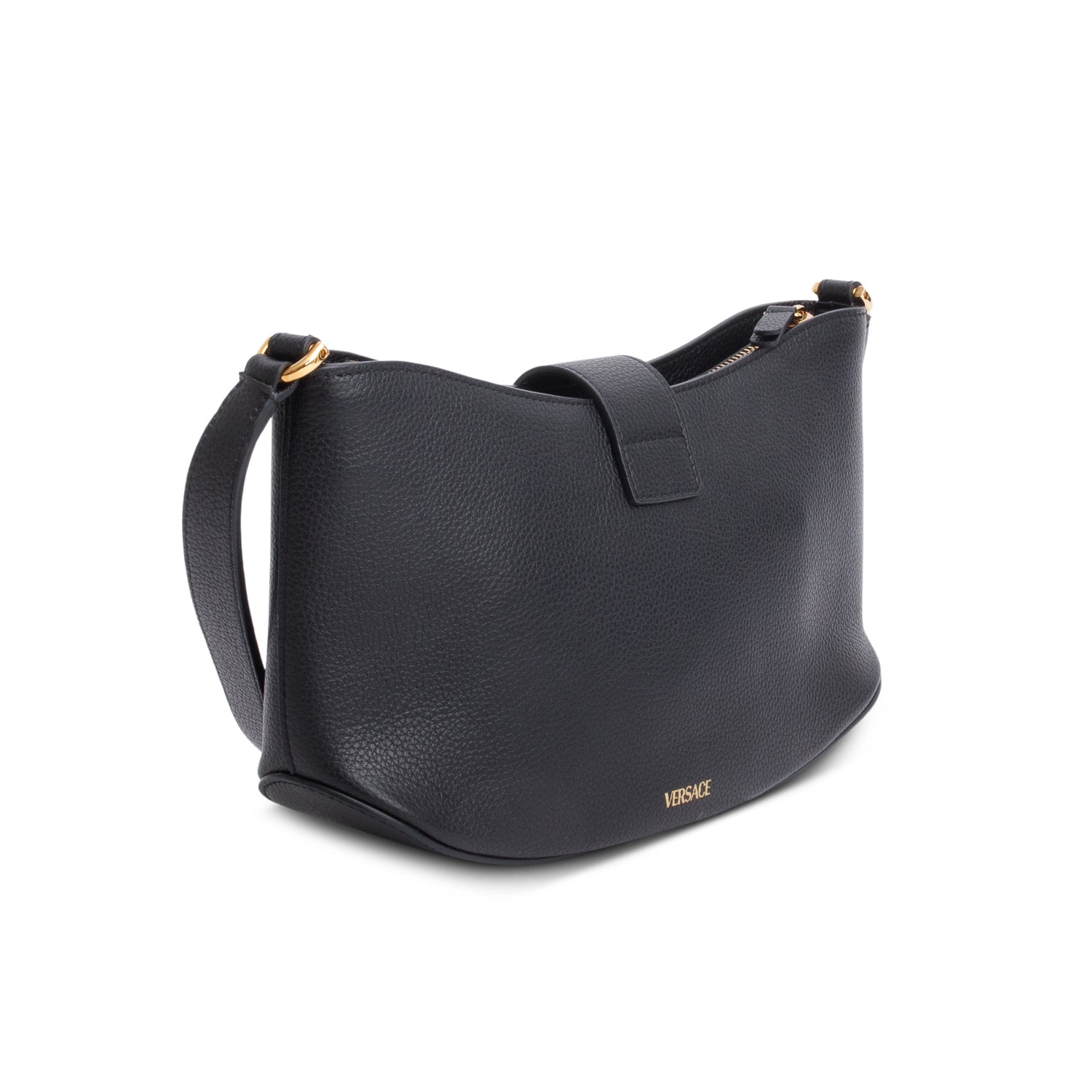 Versace Black Leather Virtus Hobo Shoulder Bag