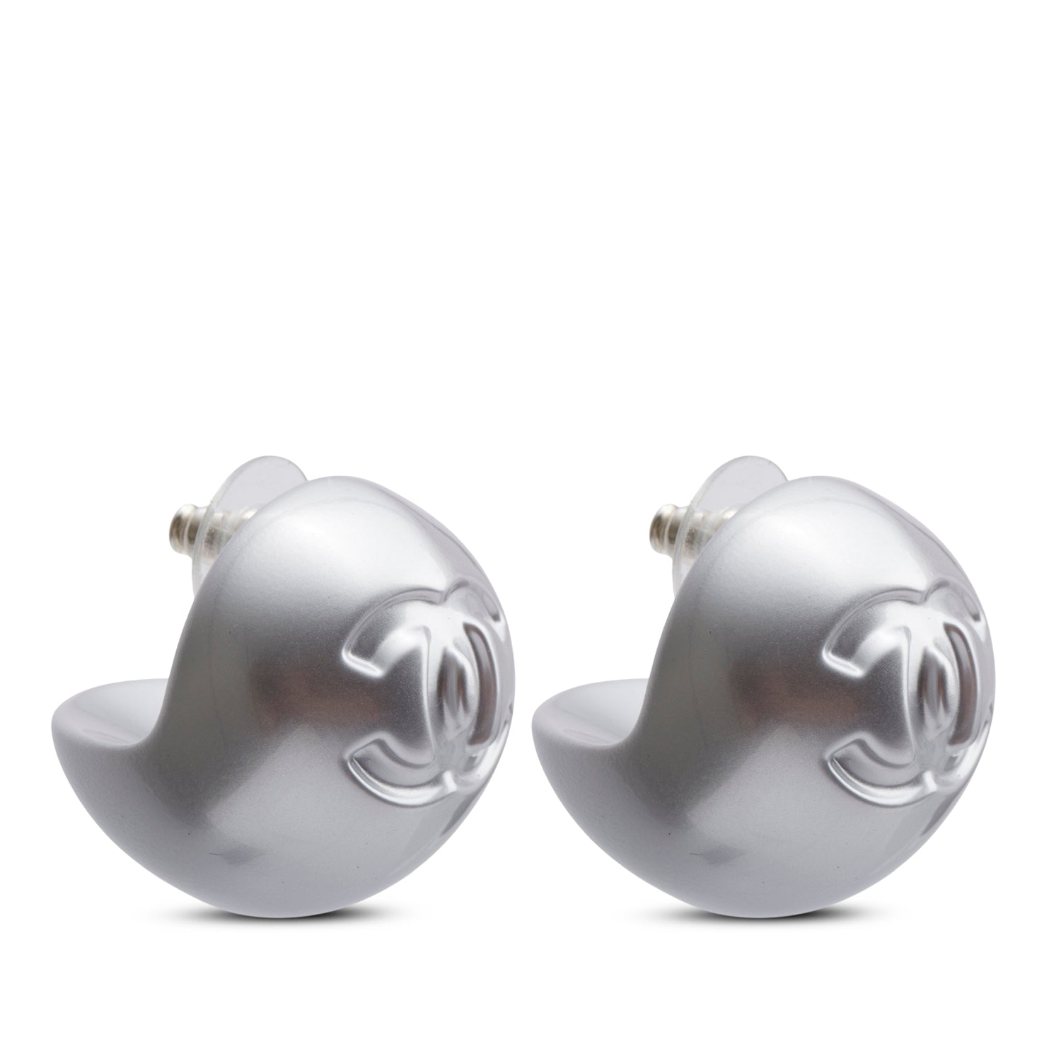 Chanel 2025 Silver Plastic Resin CC Logo Earrings