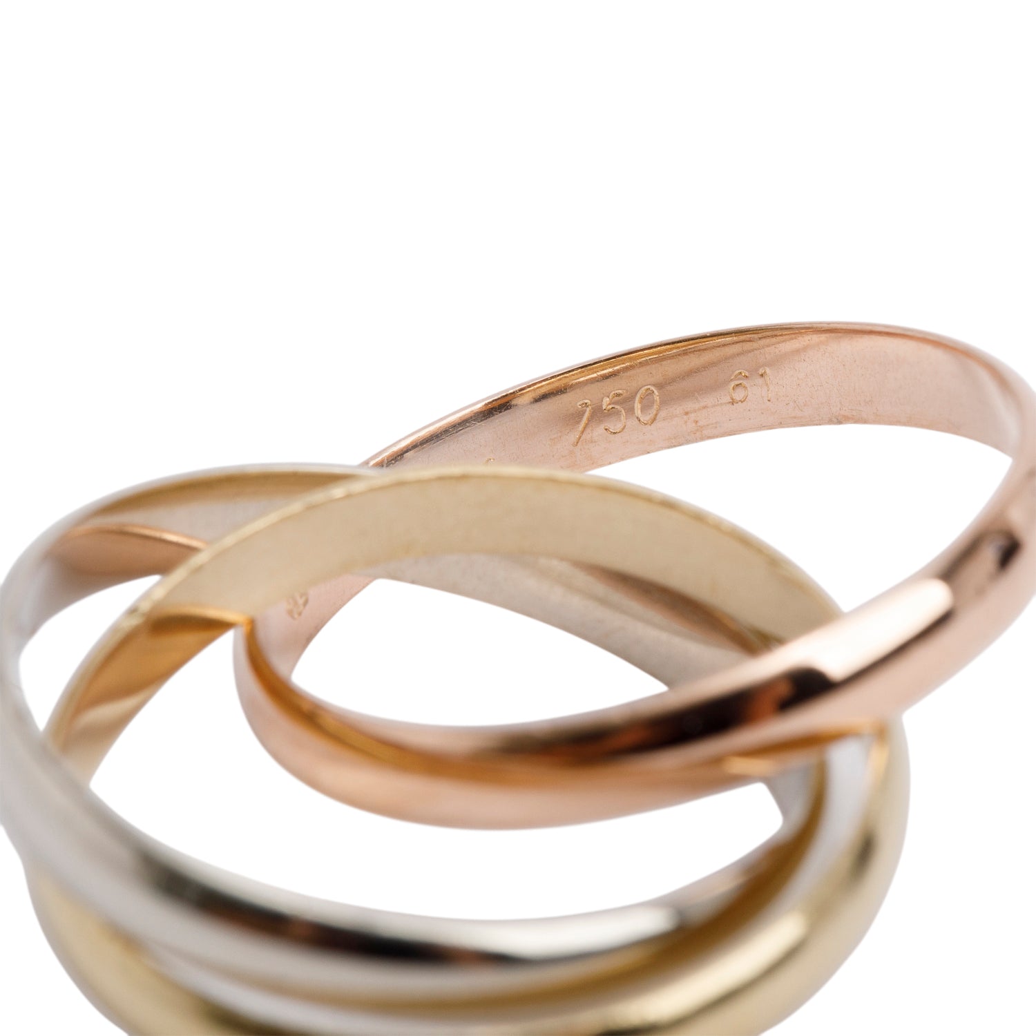 Cartier 18k Tri-Gold Vintage Le must de Cartier Trinity Rolling Ring, Size 61 9.5