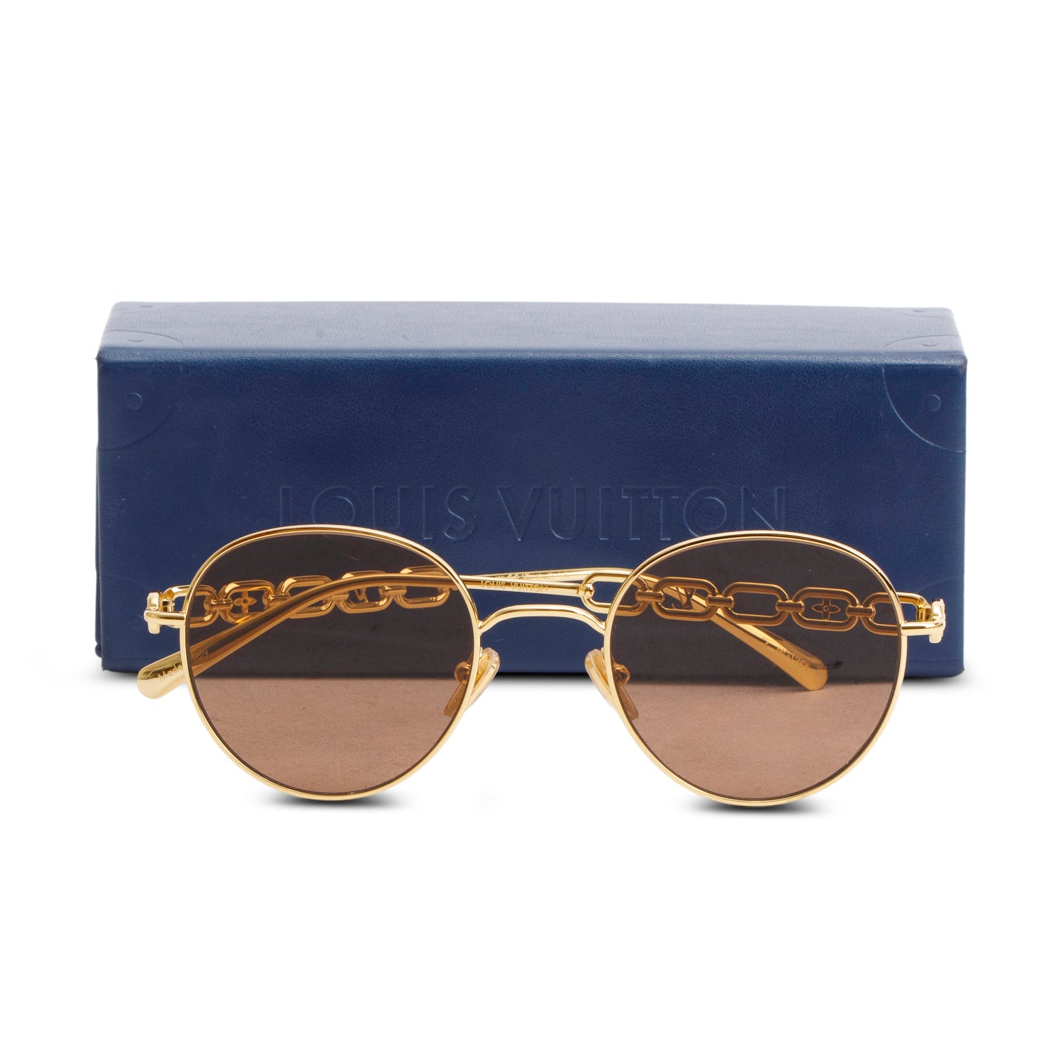 Louis Vuitton Z2471U Gold Tone My LV Chain Round Sunglasses w/ Case