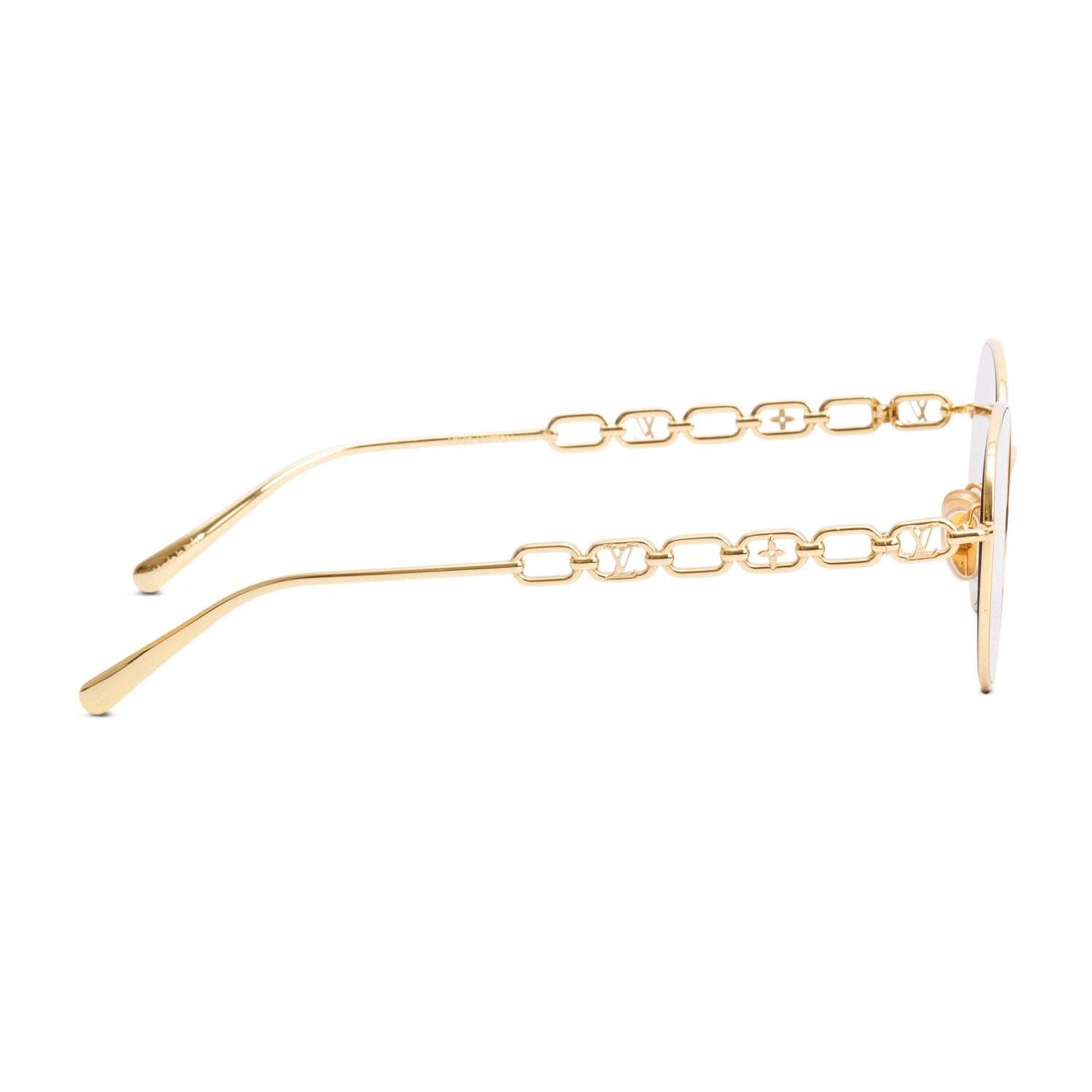 Louis Vuitton Z2471U Gold Tone My LV Chain Round Sunglasses w/ Case