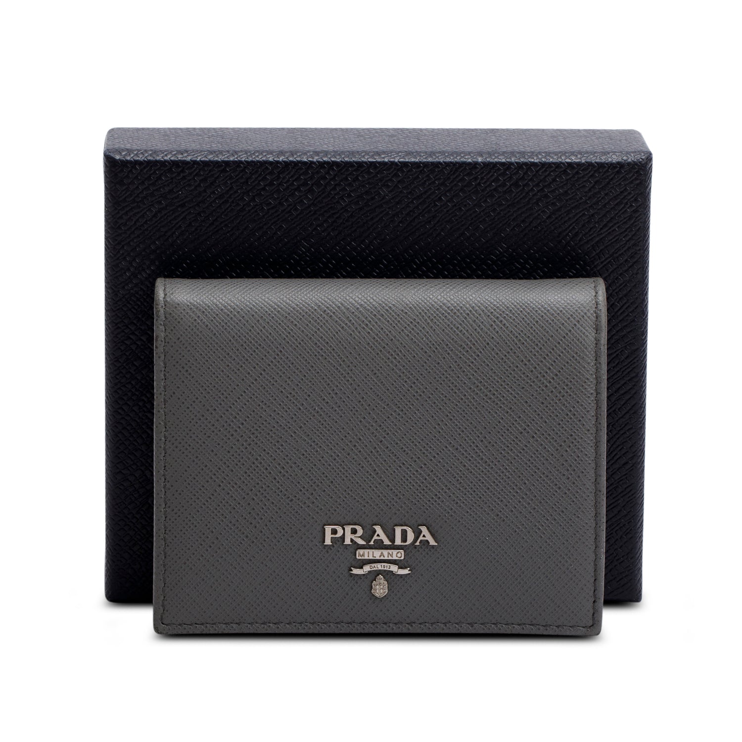 Prada Grey Saffiano Small Leather Wallet w/ Box