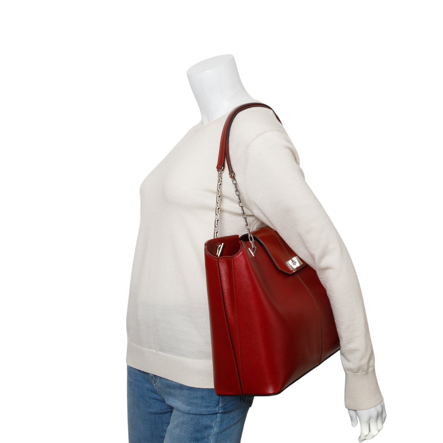 Cartier Red Leather Chain Tote w/ Authenticity Card