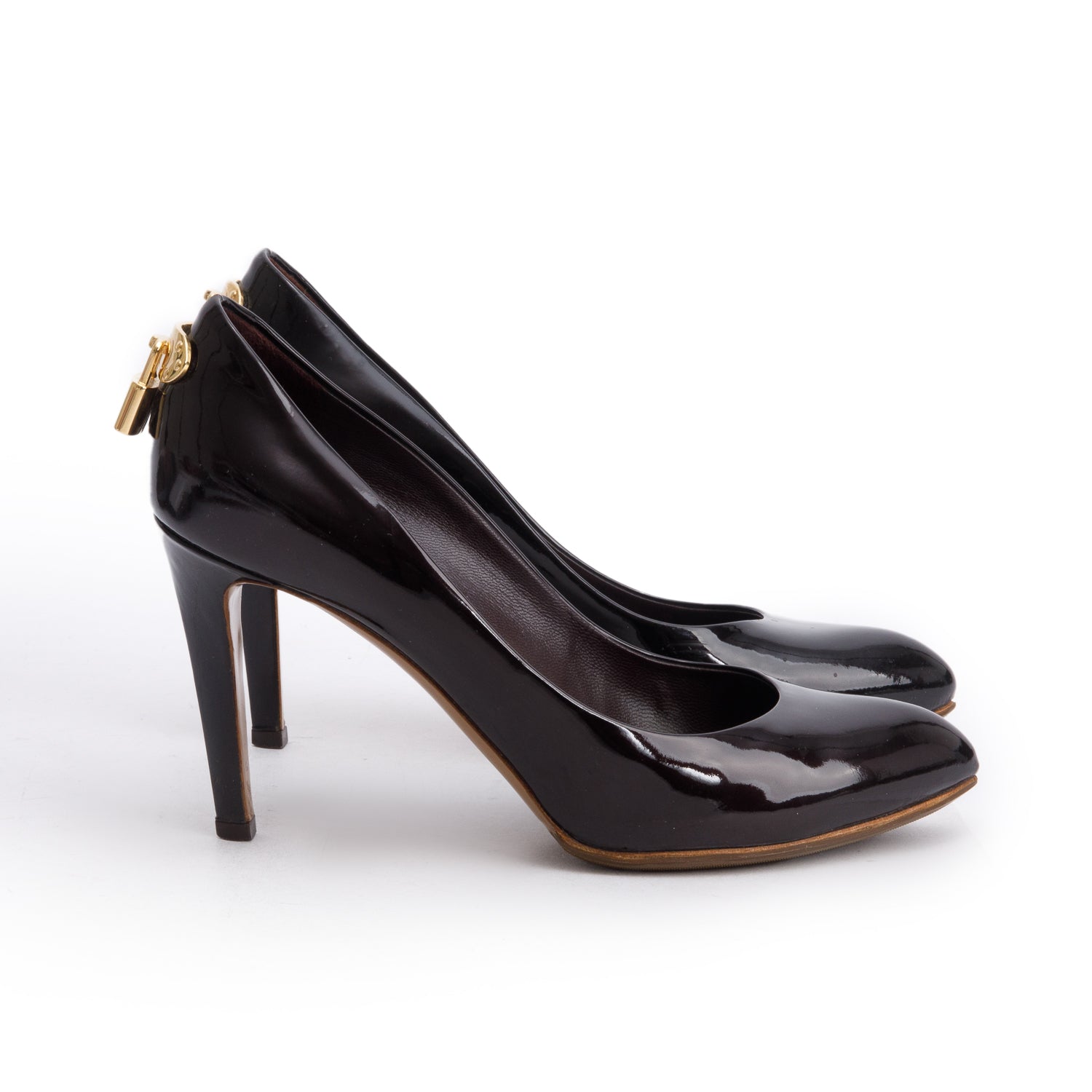 Louis Vuitton Burgundy Patent Leather Lock Me Pumps, Size 37