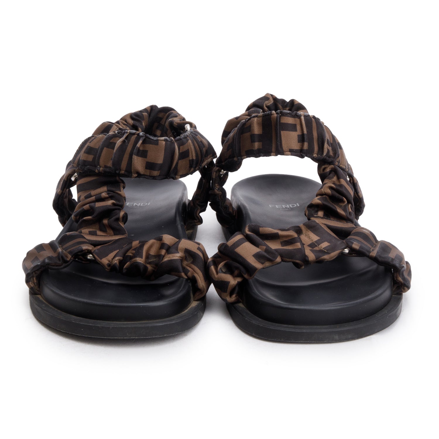 Fendi Brown Zucca Fendi Feel Satin Sandals, Size 37