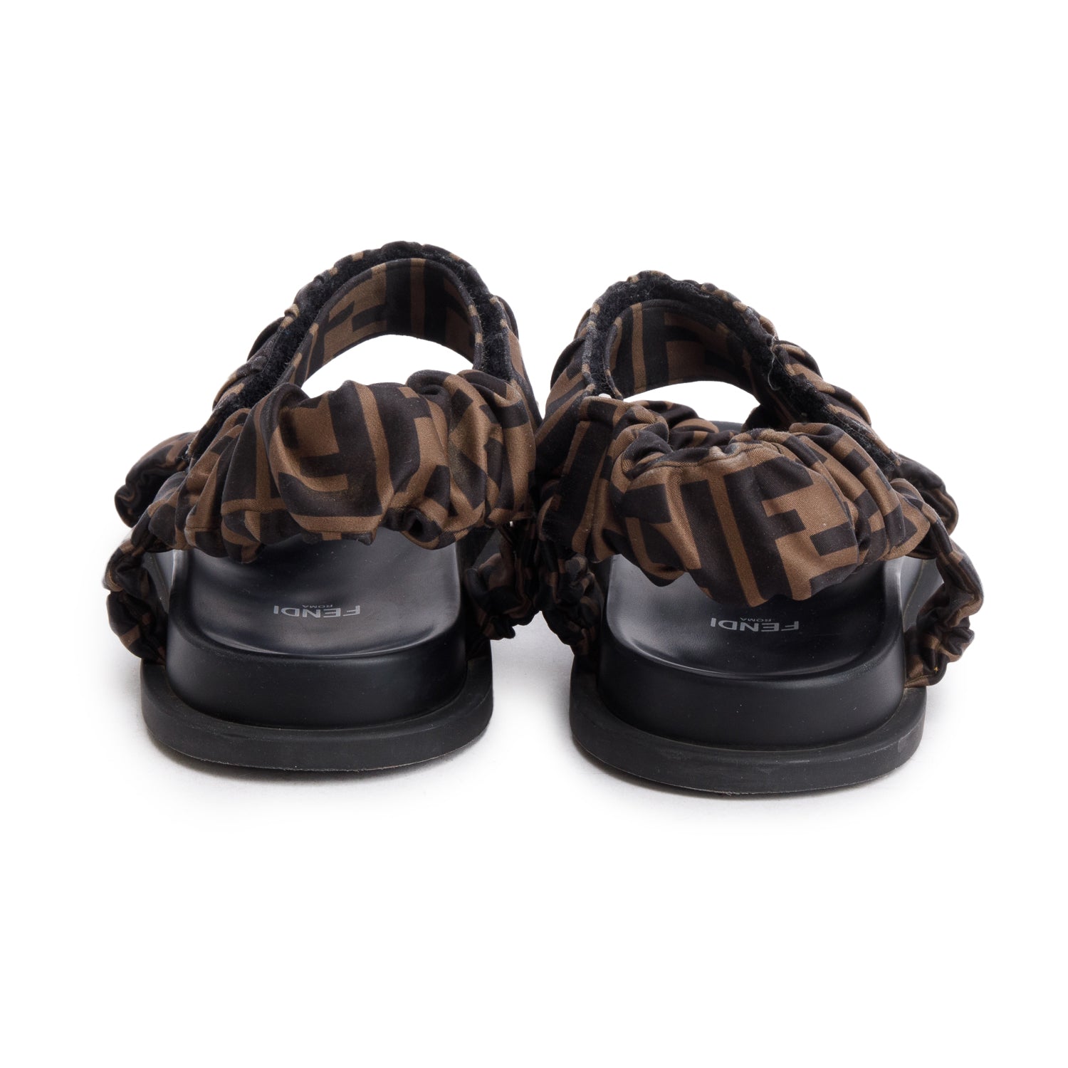 Fendi Brown Zucca Fendi Feel Satin Sandals, Size 37