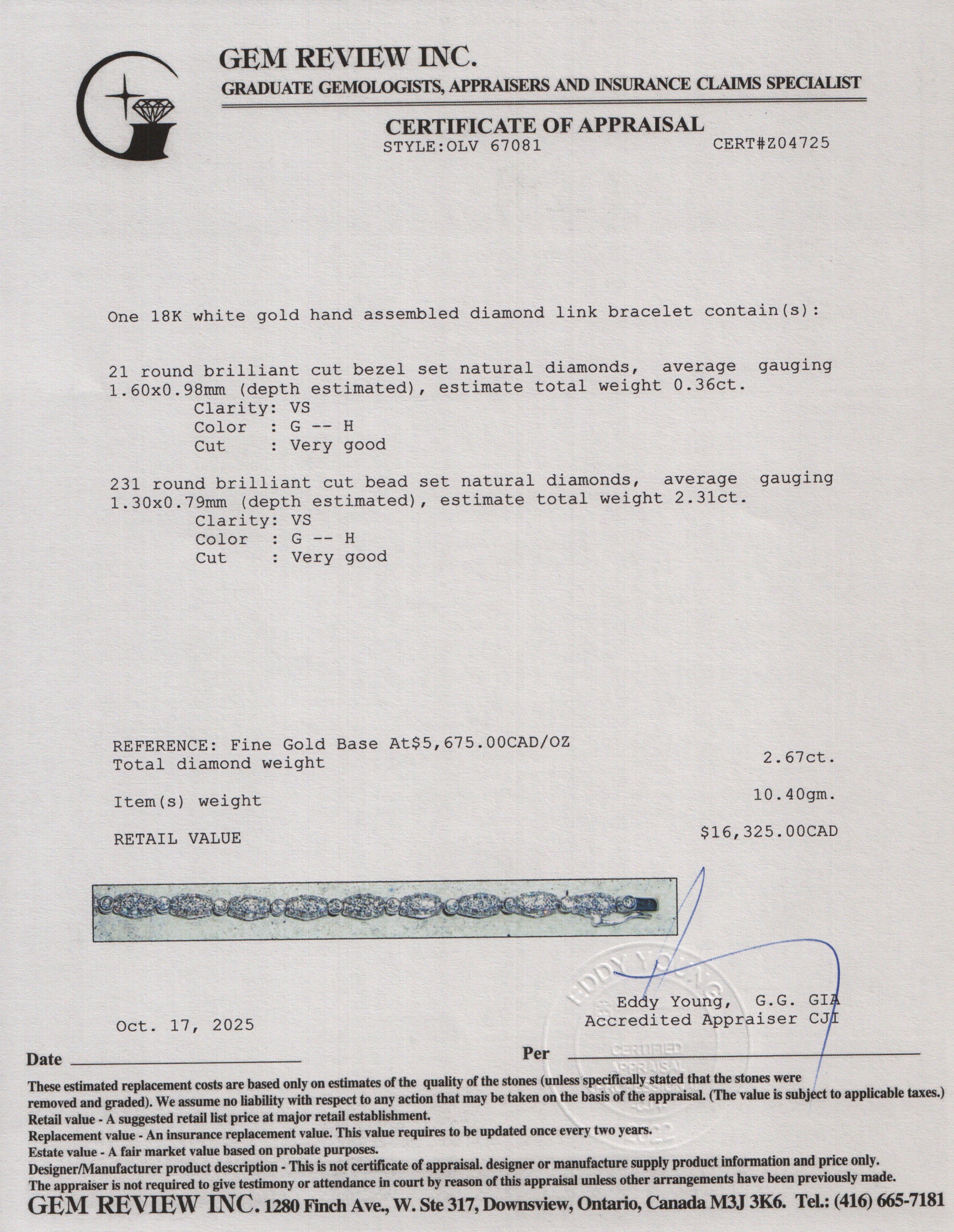 18k White Gold 2.67 tcw. Diamond Link Bracelet
