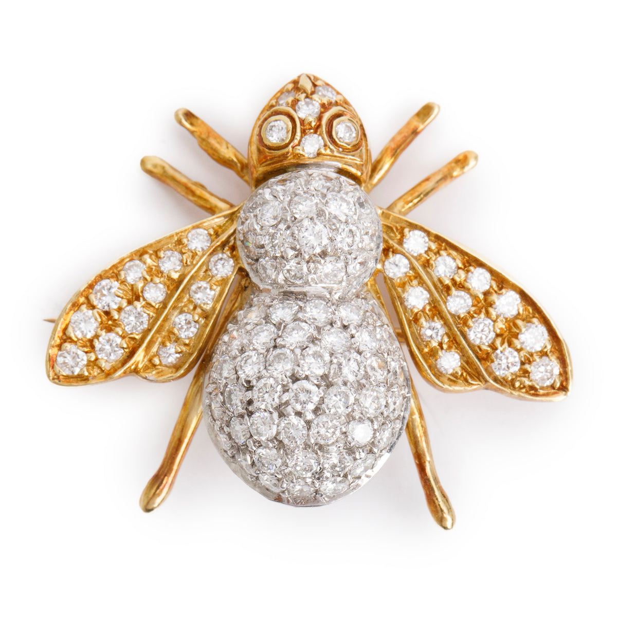 18k Yellow and White Gold Diamond Bee Pin Brooch – OLIVER'S