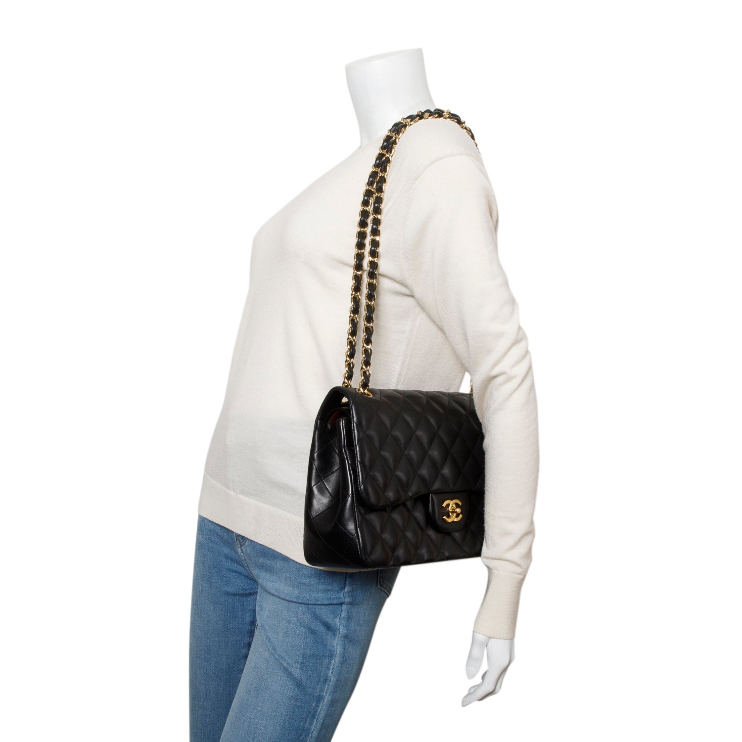 Chanel Black Quilted Lambskin Leather Jumbo Double Flap Bag w/ Box & Authenticity Card