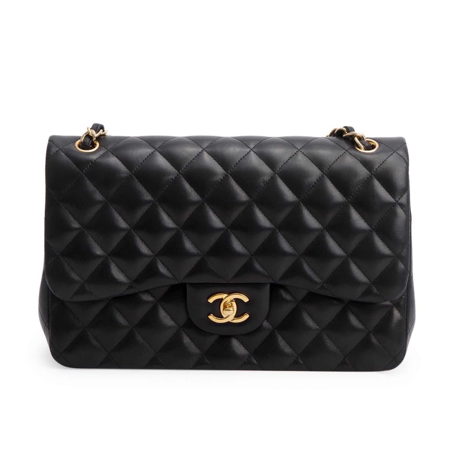 Chanel Black Quilted Lambskin Leather Jumbo Double Flap Bag w/ Box & Authenticity Card