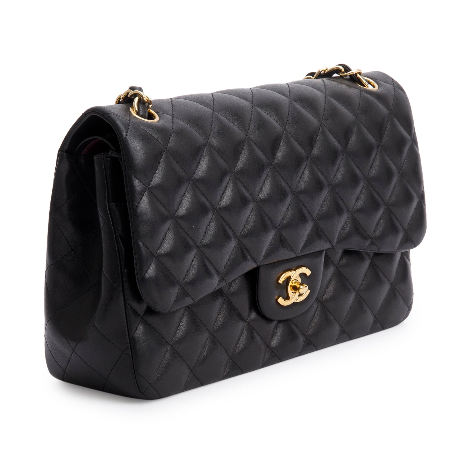 Chanel Black Quilted Lambskin Leather Jumbo Double Flap Bag w/ Box & Authenticity Card