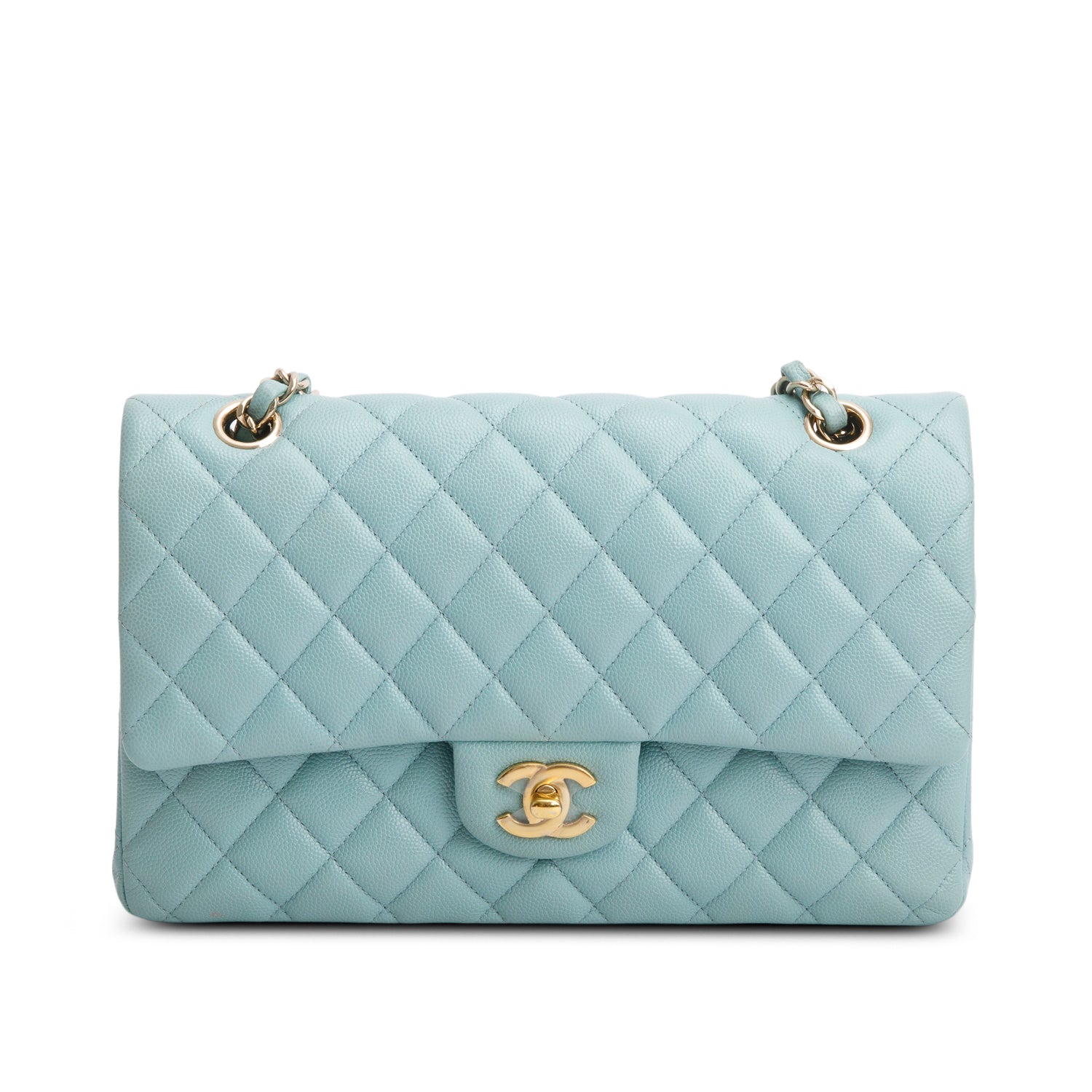 Chanel Turquoise Caviar Quilted Medium Double Flap Bag w/ Box & Authenticity Card