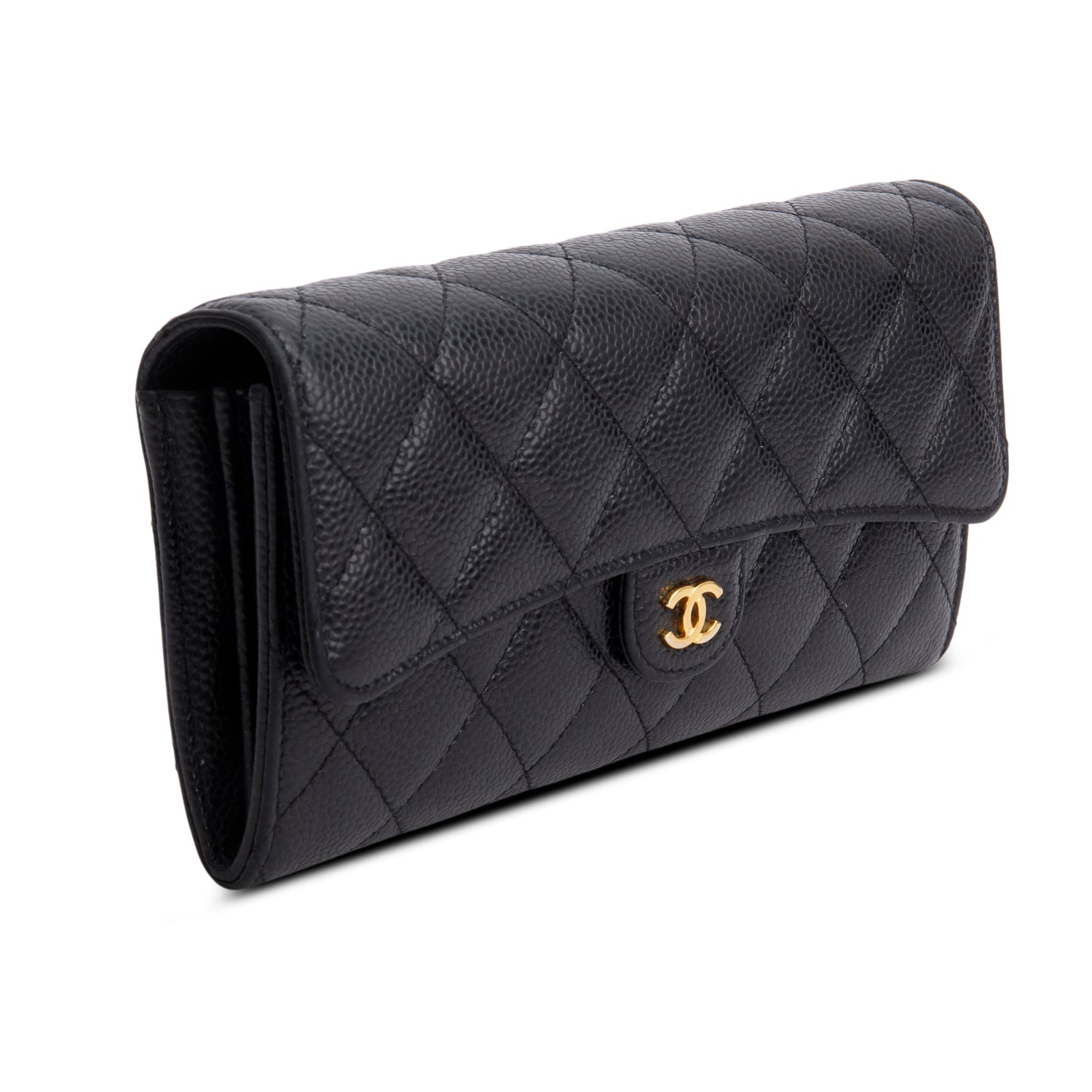 Chanel Black Caviar Leather Classic Long Flap Wallet w/ Box & Authenticity Card
