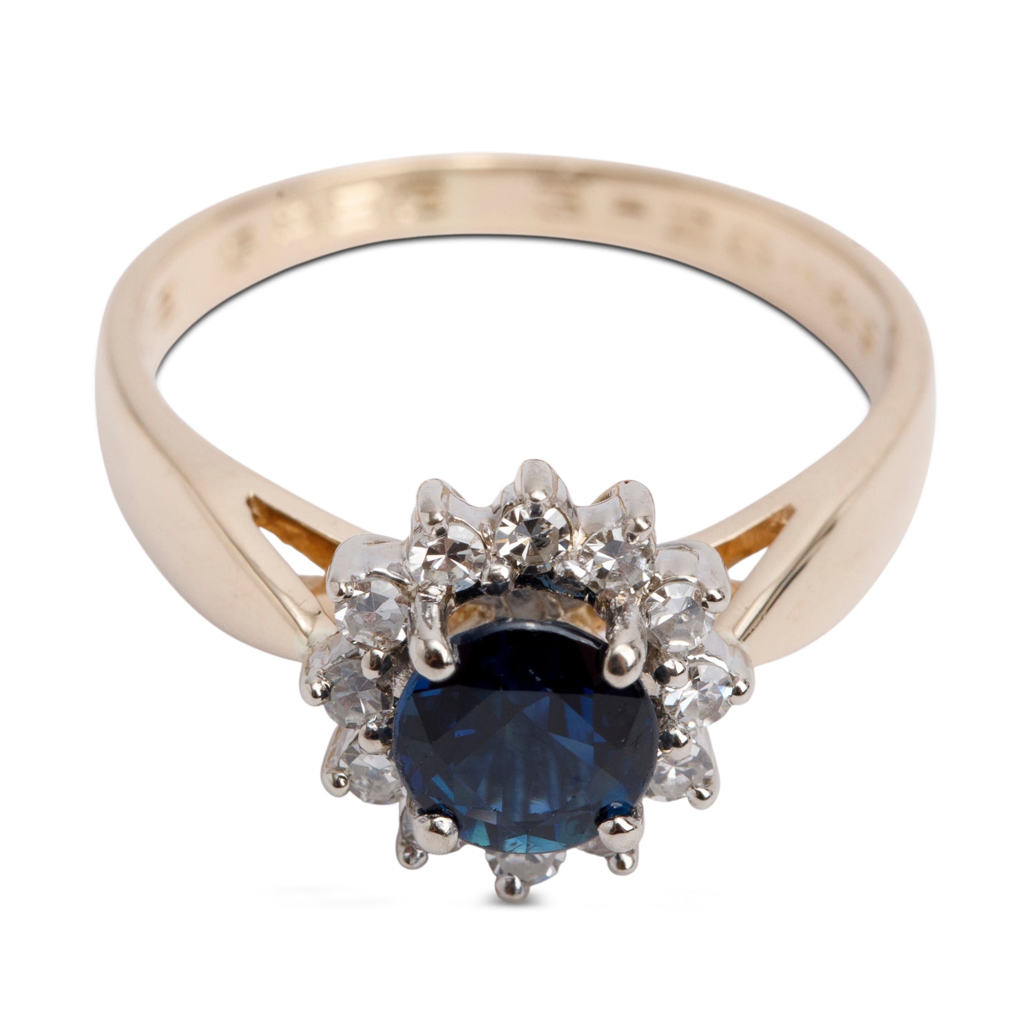 14k Yellow and White Gold Sapphire and Diamond Ring, Size 6.5