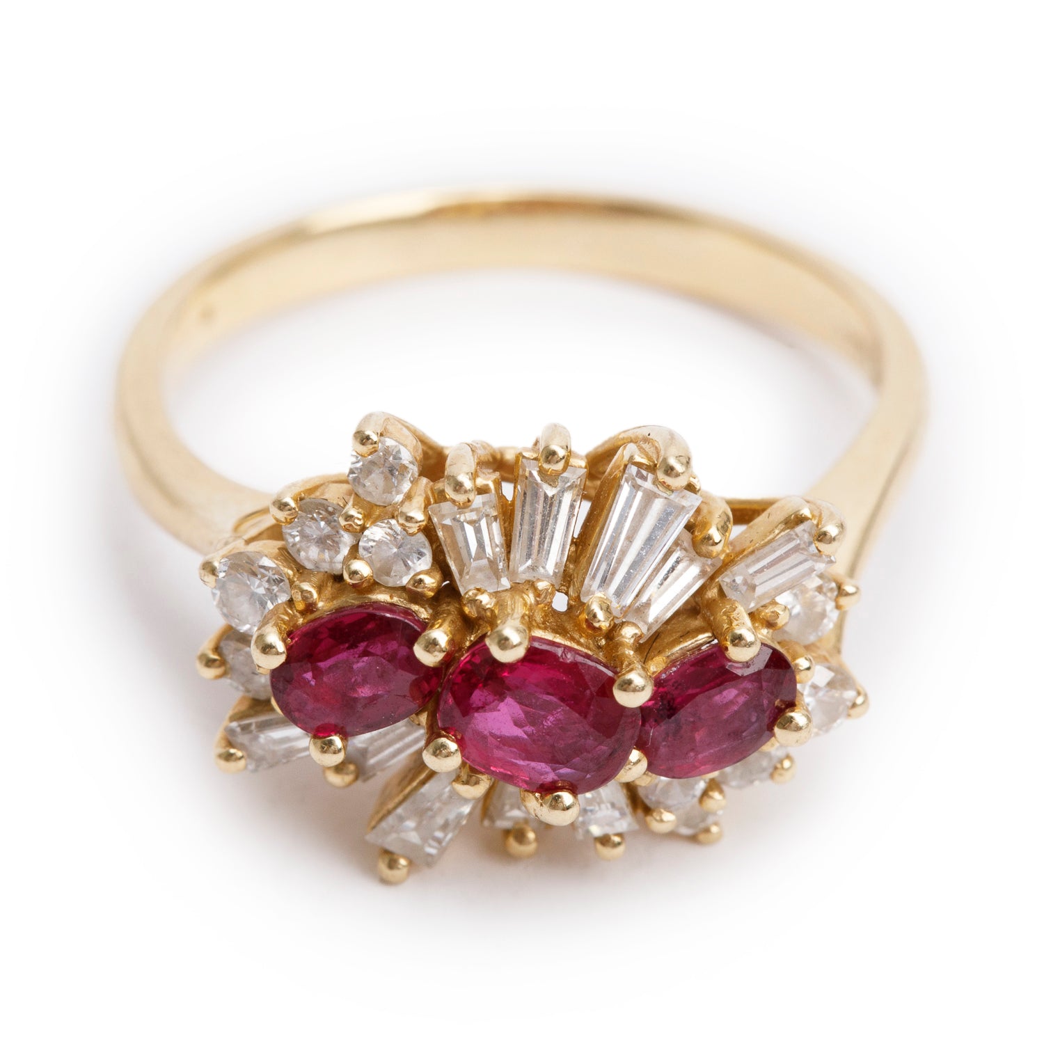 14k Yellow Gold Ruby and Diamond Cocktail Ring, Size 6.25
