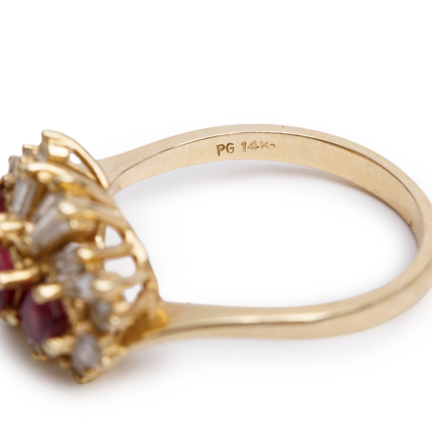 14k Yellow Gold Ruby and Diamond Cocktail Ring, Size 6.25