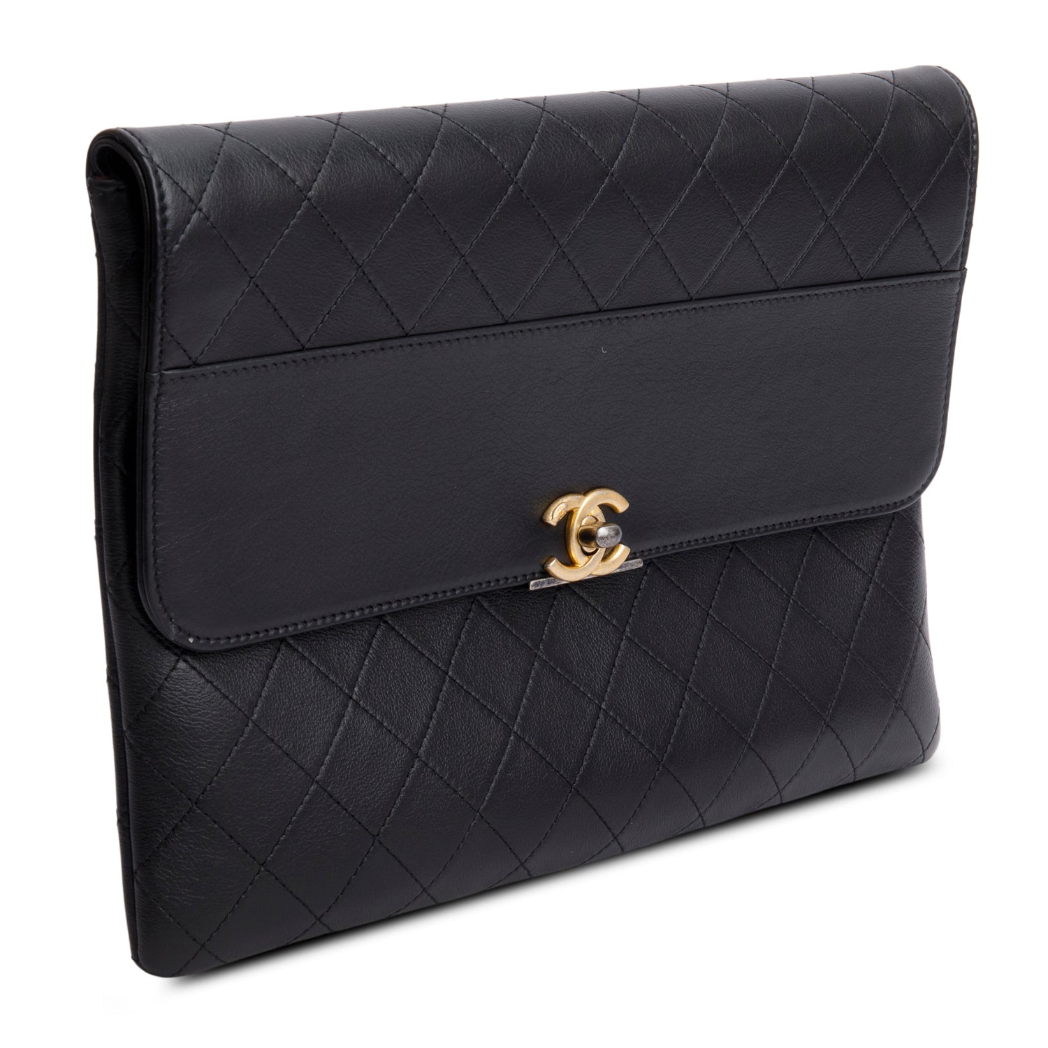 Chanel Black Lambskin Sleek and Chic Clutch w/ Box & Authenticity Card