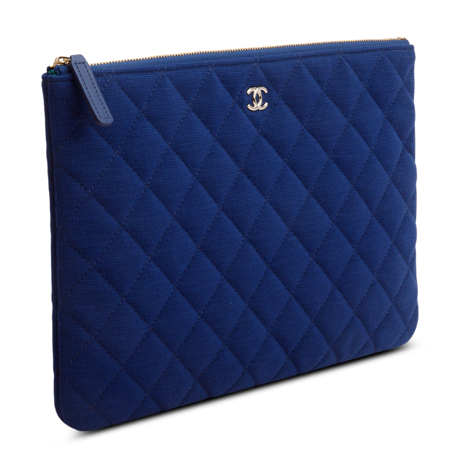 Chanel Blue Quilted Jersey Cosmetic Pouch w/ Box & Authenticity Card