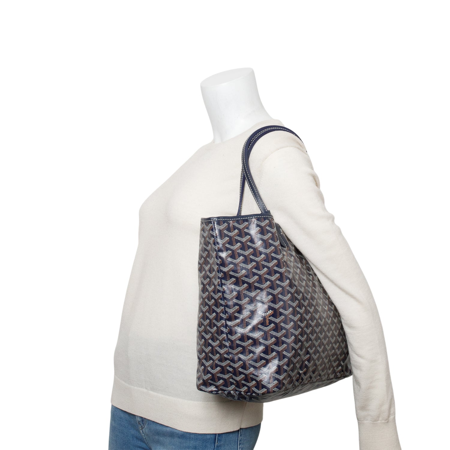 Goyard 2024 Navy Saint Louis PM Tote w/ Pouch