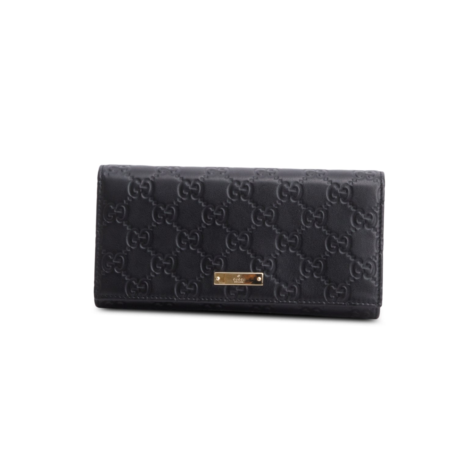 Gucci Black Guccissima Margaux Calfskin Metal Bar Chain Wallet w/ Box