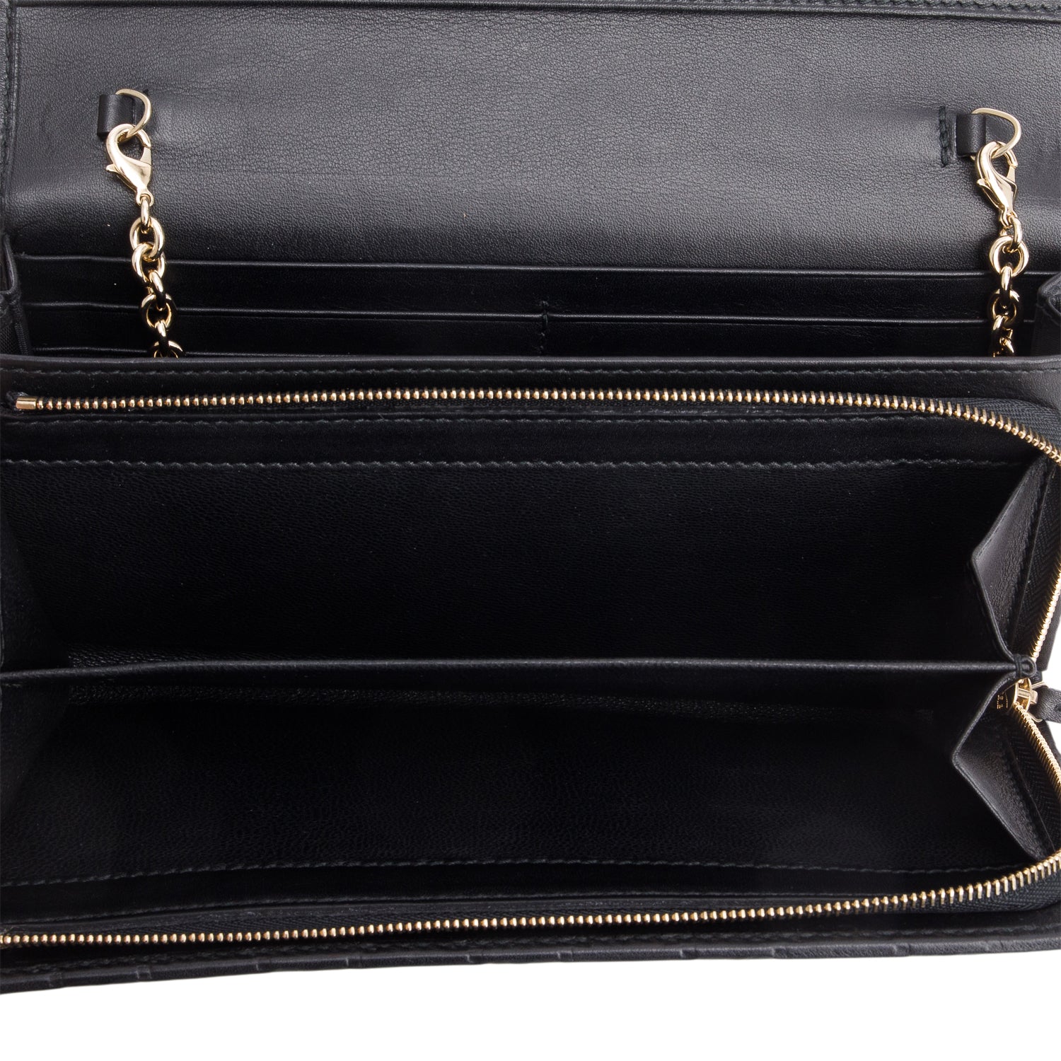 Gucci Black Guccissima Margaux Calfskin Metal Bar Chain Wallet w/ Box