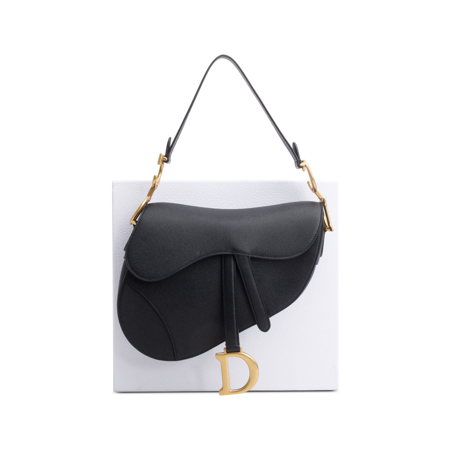 Christian Dior 2022 Black Grained Calfskin Saddle Bag w/ Box & Authenticity Card