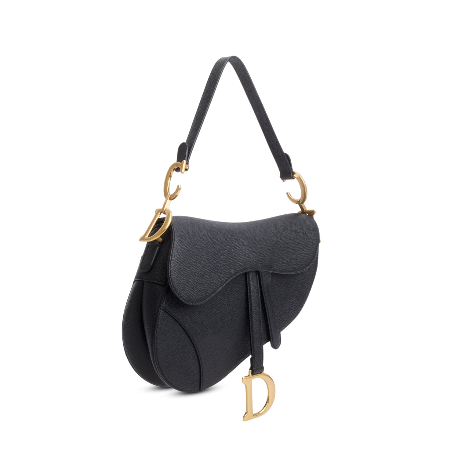 Christian Dior 2022 Black Grained Calfskin Saddle Bag w/ Box & Authenticity Card