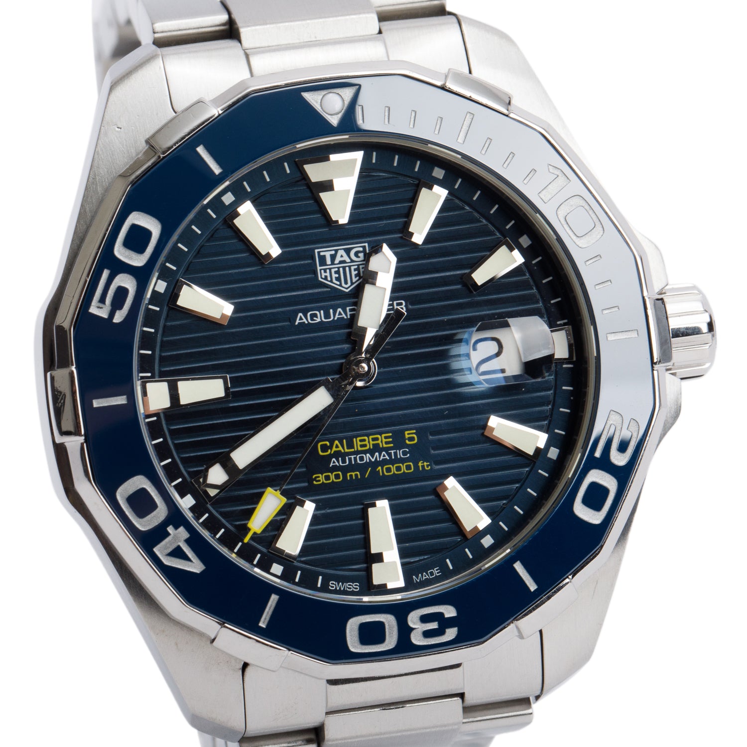 Tag Heuer Stainless Steel Aquaracer 43 MM Automatic Watch Blue Dial WAY201B-0